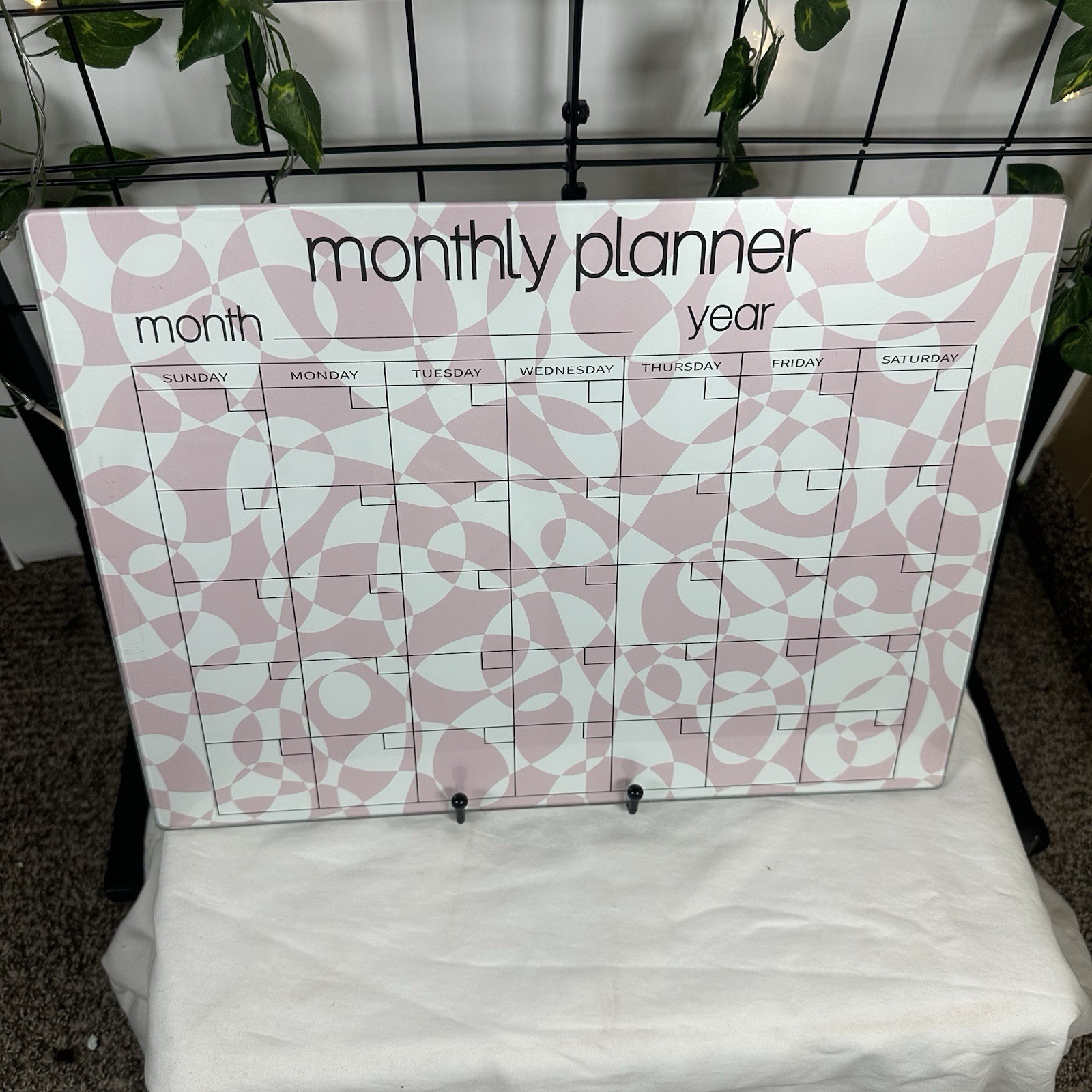Dry Erase Monthly Calendar Planner Pink/White/Black Patterned 11.75″ x 15.75″
