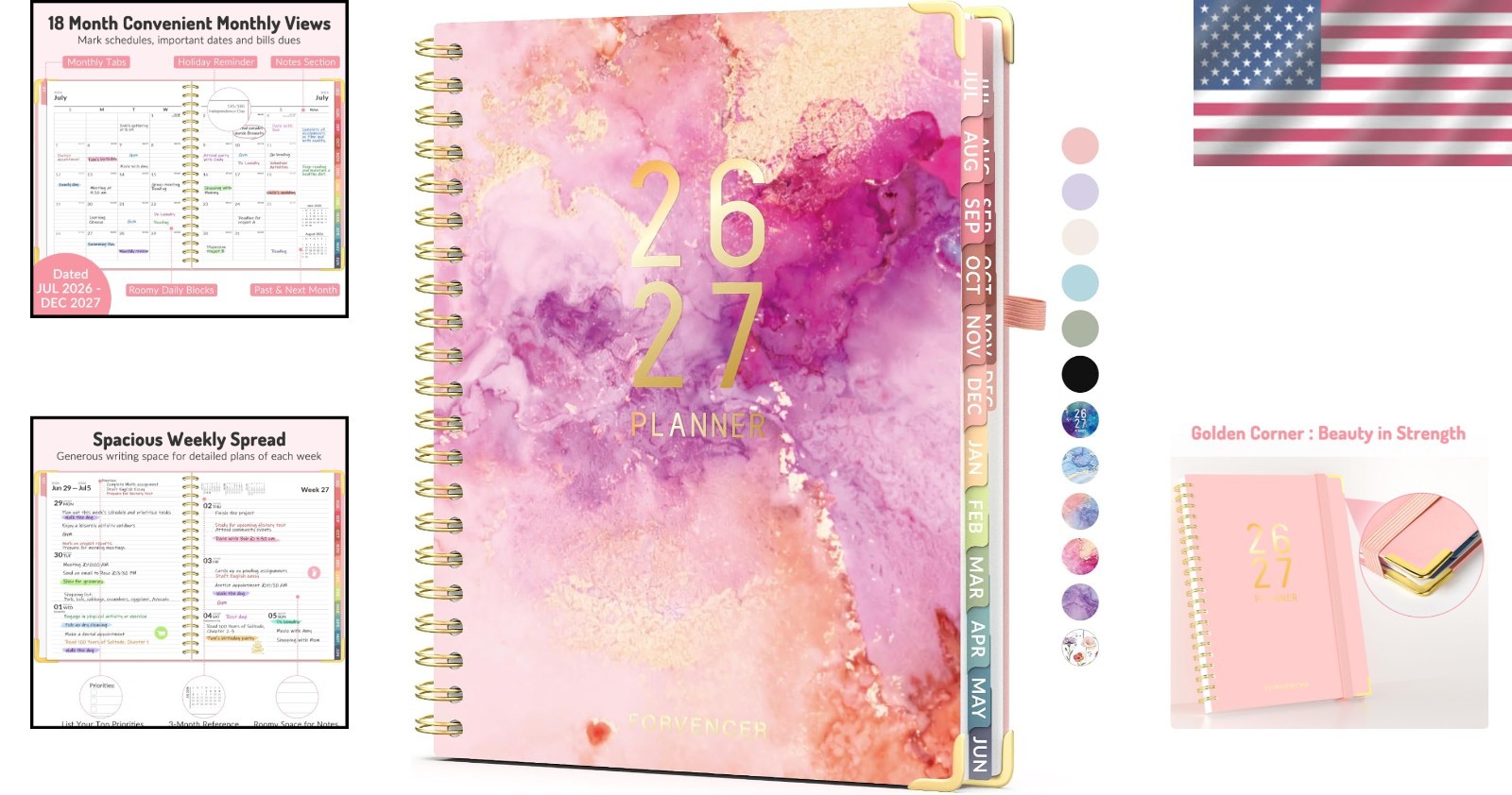 Pink Marble Style Planner 2026-2027, Student Teacher