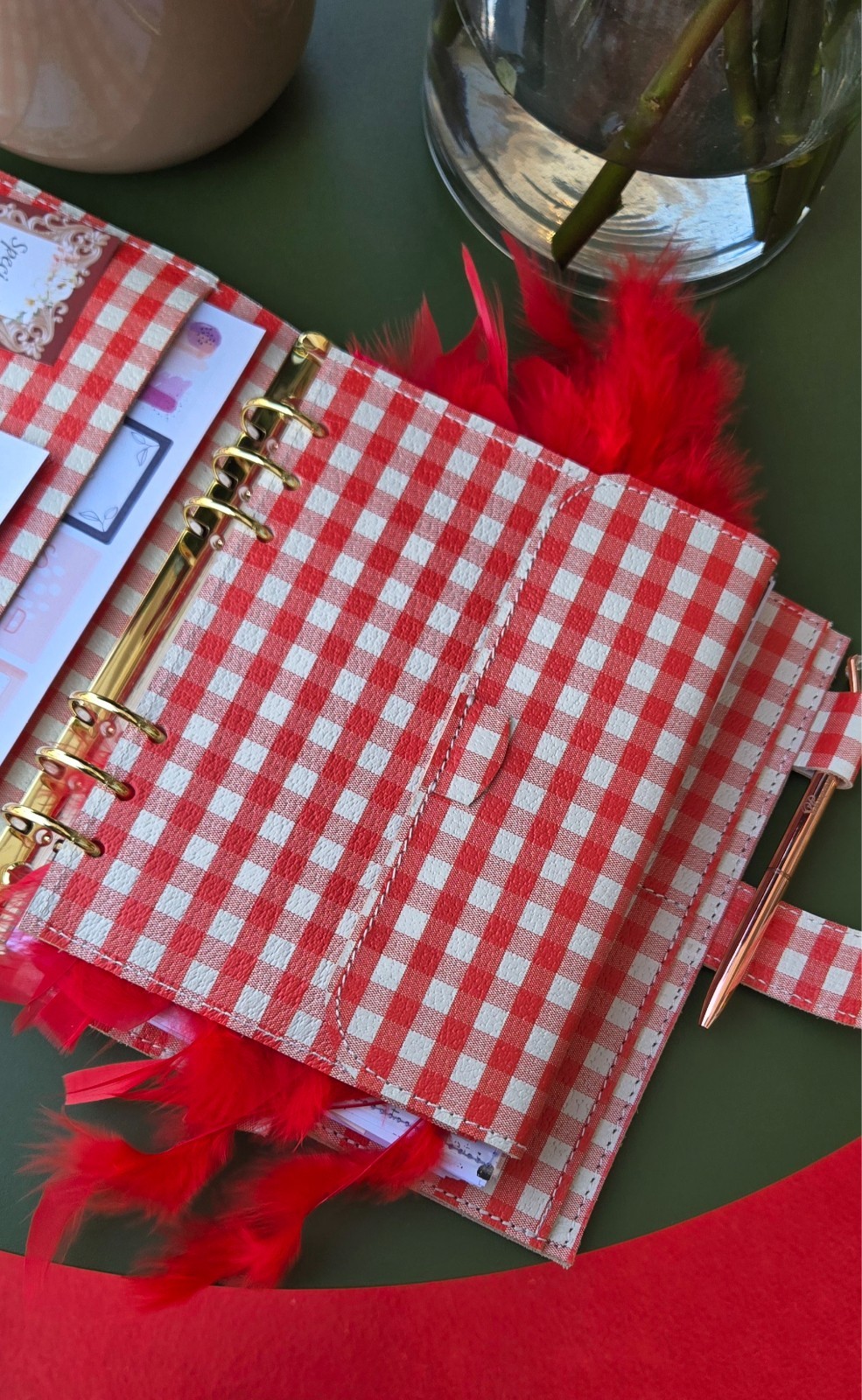 Red Leather notebook cover A5. Red leather weekly planner just 1 in the world