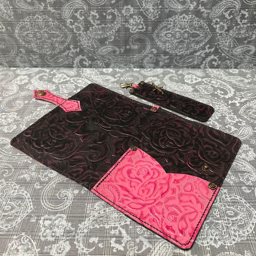 Genuine Leather B6 Notebook Cover Pen Case Pink Sparkly Black Used