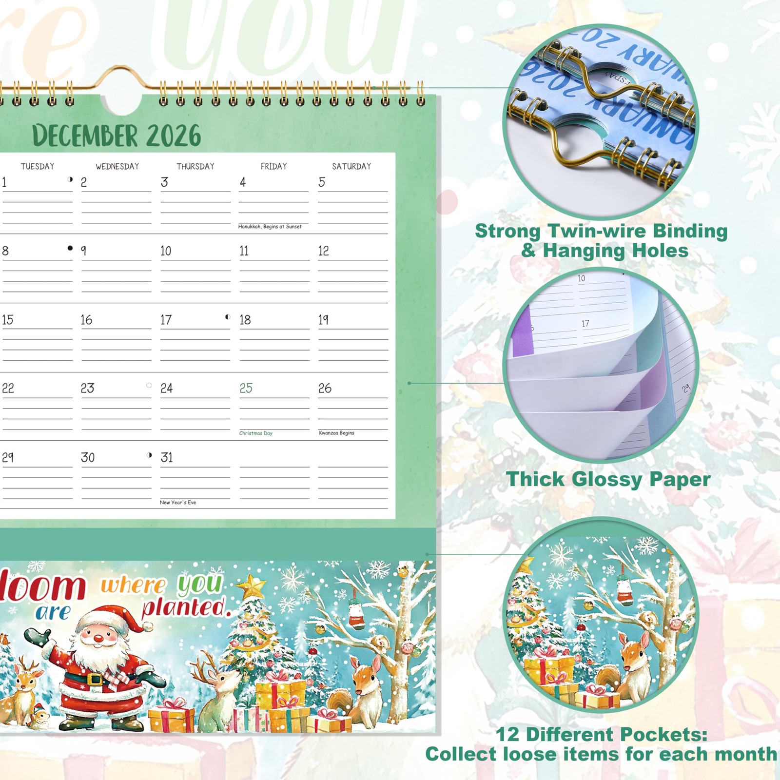 2026 Wall Calendar – 2026 with Pockets, 12″ x 12″, Jan. 2026 – White