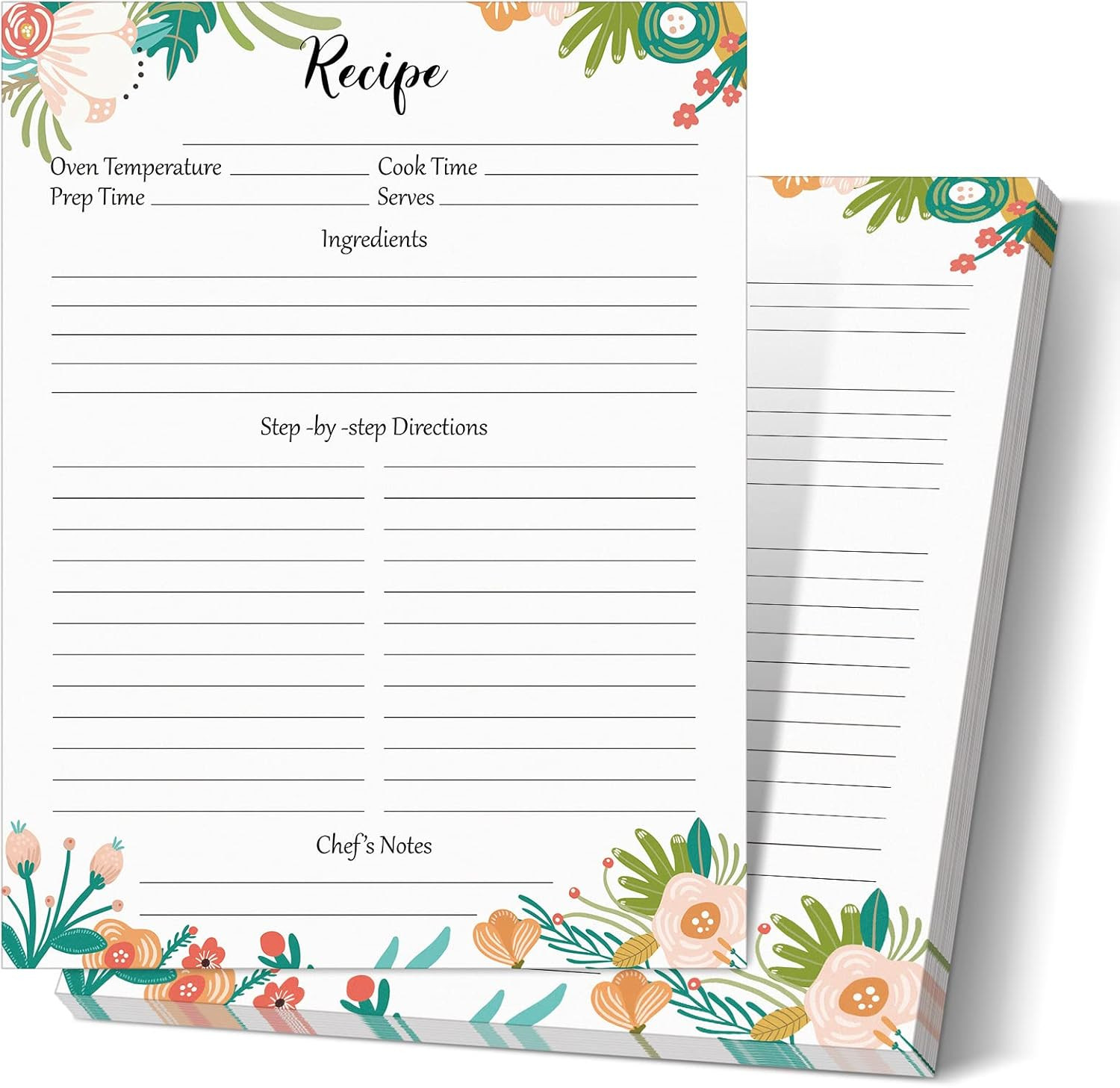50 Sheets Recipe Paper Full Size Recipe Refill Pages 8.5 x 11 Inch Cards for Bin