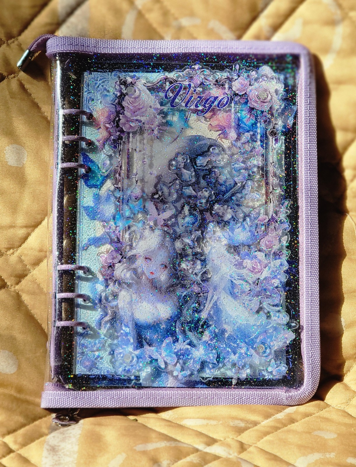 Virgo Zodiac Themed A5 Shaker Notebook with Waterproof Purple Protector Cover