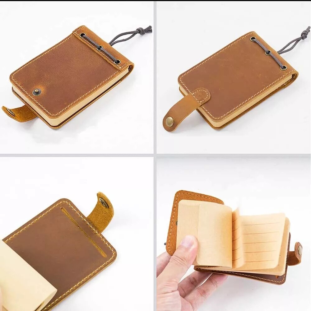 Vintage Portable Pocket Notebook Leather Mini Book Notepad Handmade Brown/Black