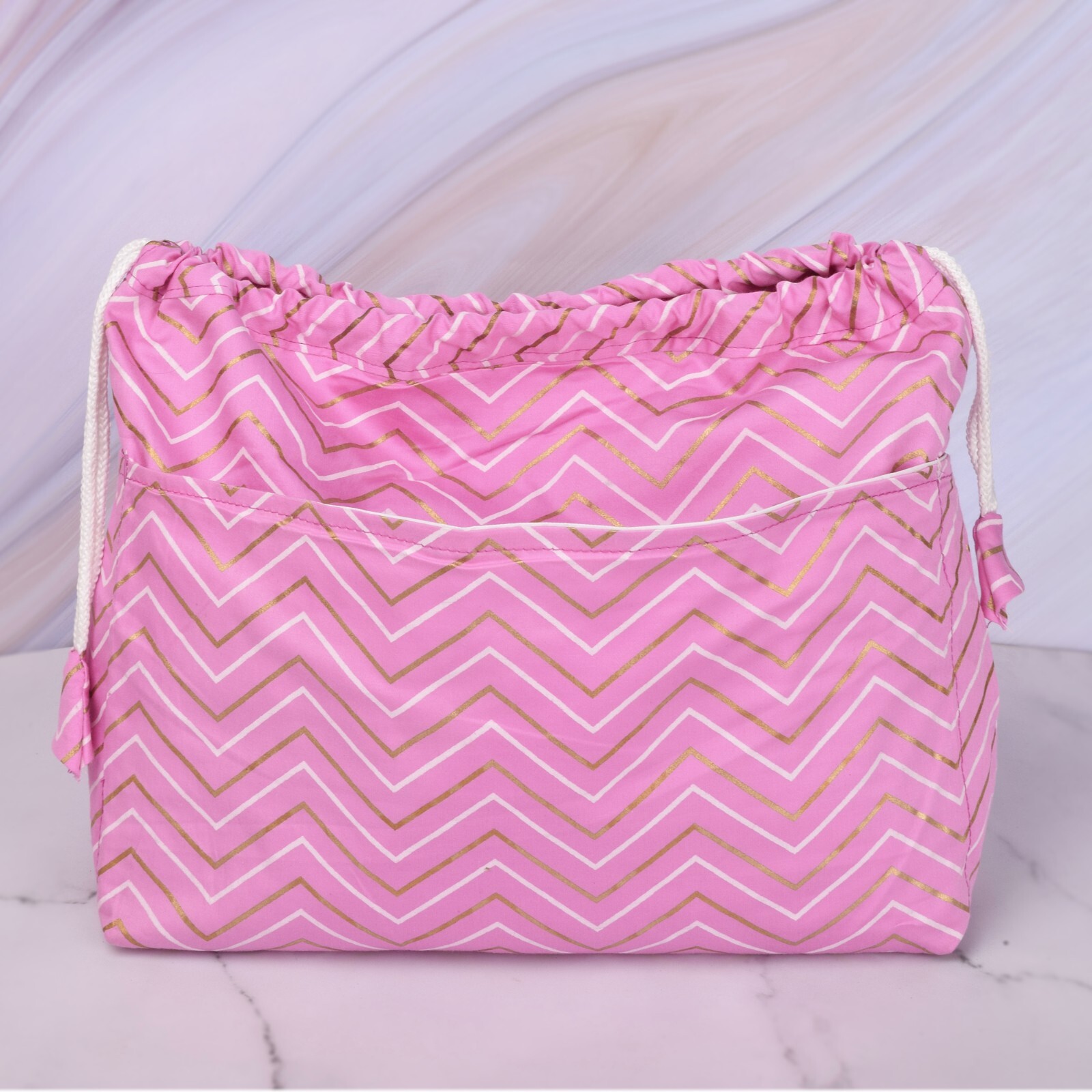 Zigzag Drawstring Planner Bag, Travel Organizer, Journal Supplies Storage Case