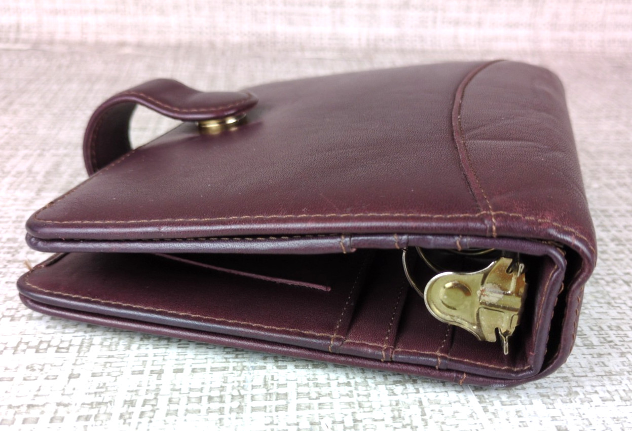 Franklin Quest Compact Open Top Snap Leather Binder Wallet 6 Rings Burgundy