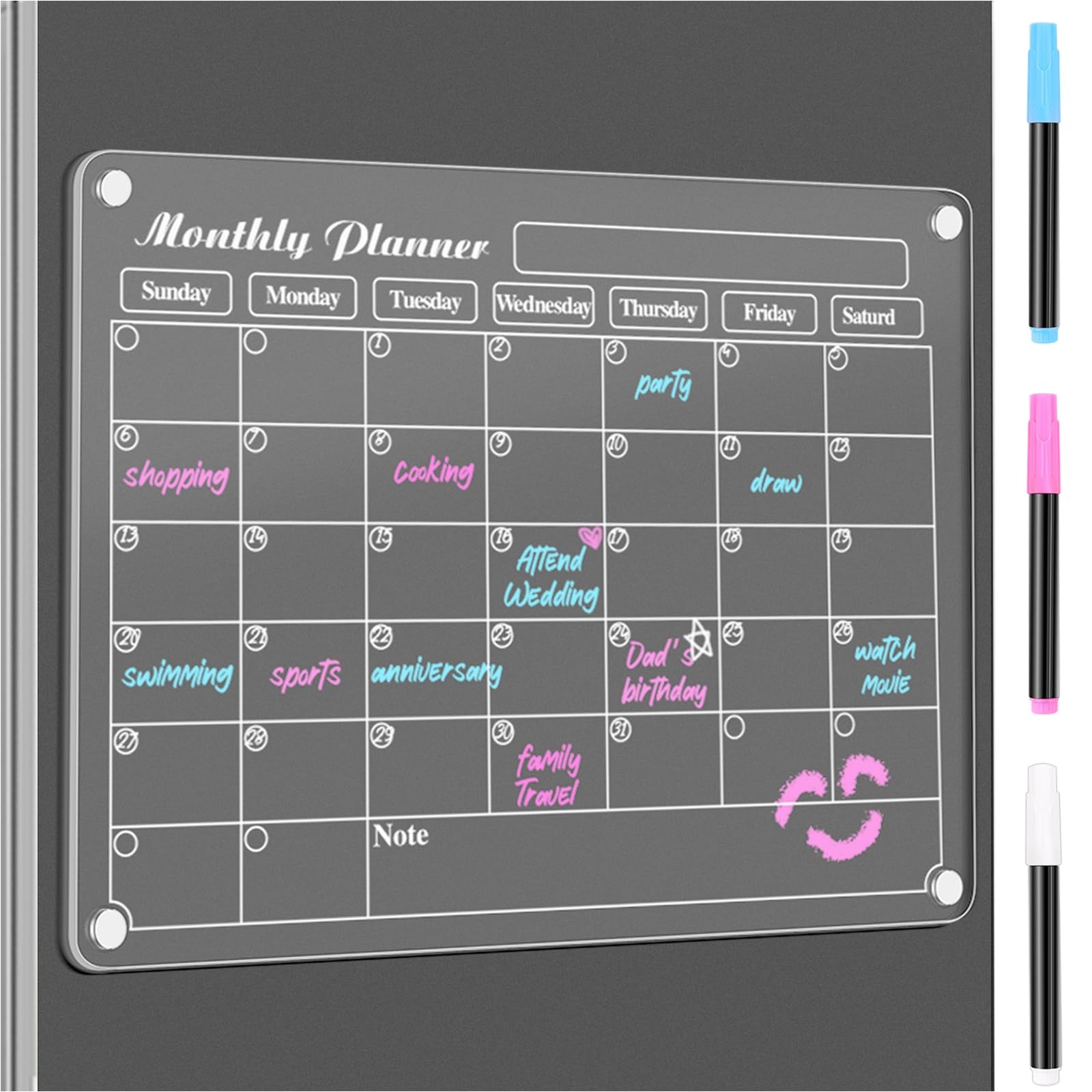 DIYMAG Magnetic Calendar for Refrigerator Dry Erase Wall MTH, Transparen