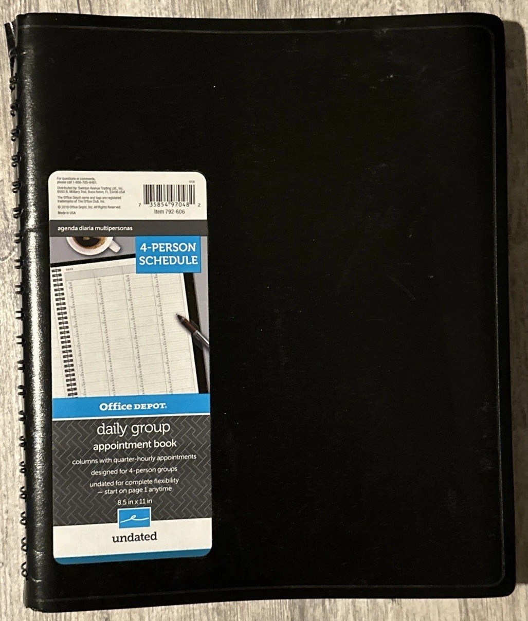 Daily Group Appointment Book 4 Person Schedule Undated Black 1/4 Hour Slots