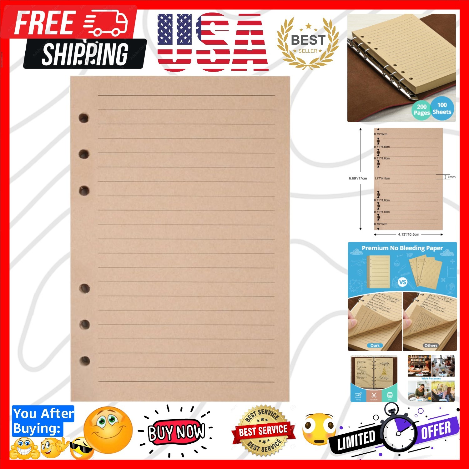 Refills Lined Paper, Refillable A6 Paper for 5×7 Journal Notebook Inserts 200…