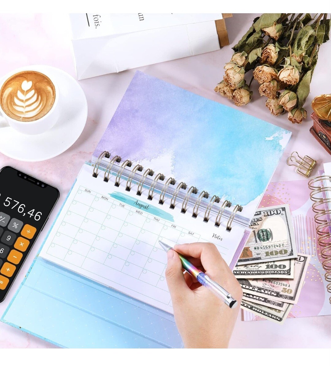 Budget Planner~12 Month Undated Budget Book~Expense Tracker~5.3″x7.6″ Pink/Blue