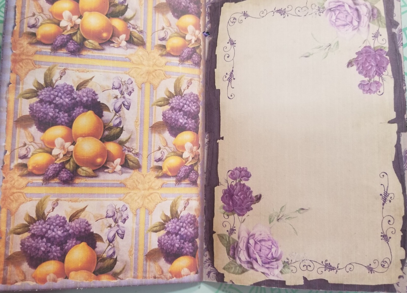 Junk Journal Booklet “LEMONS & LAVENDER” HANDMADE Pockets, Cards, Vtg. Clip