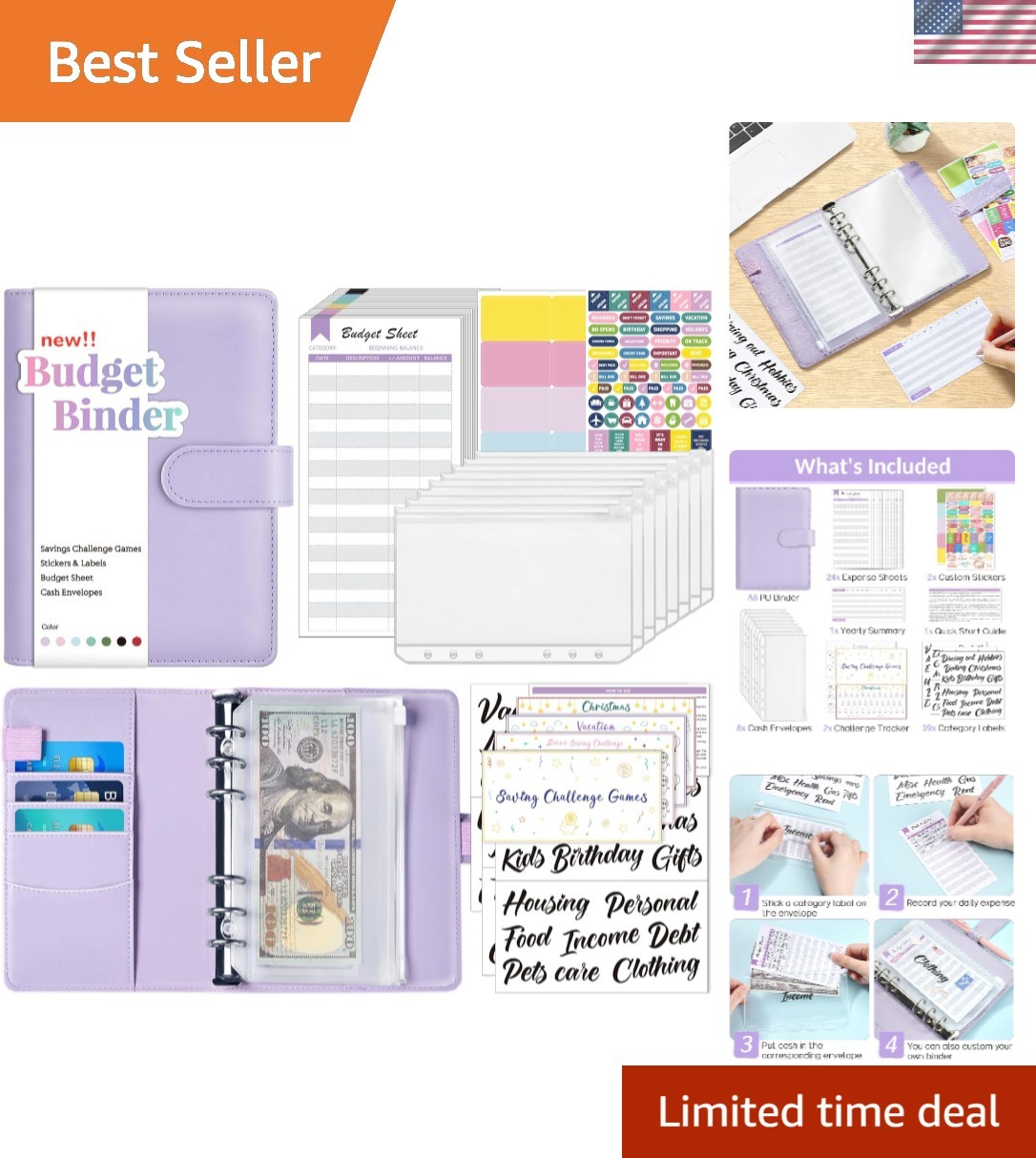 Money Saving Binder, Envelope Budget Challenge Planner Pouch- Money Savings Book