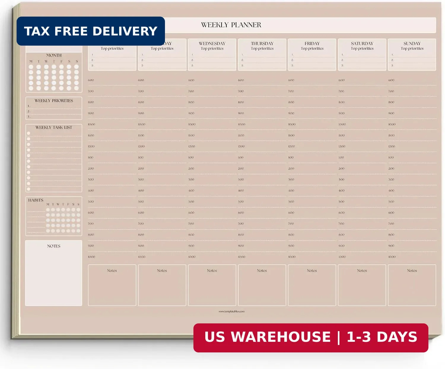 Weekly Hourly Planner Notepad, Daily Planner Desk Pad, Weekly Schedule, To Do Li