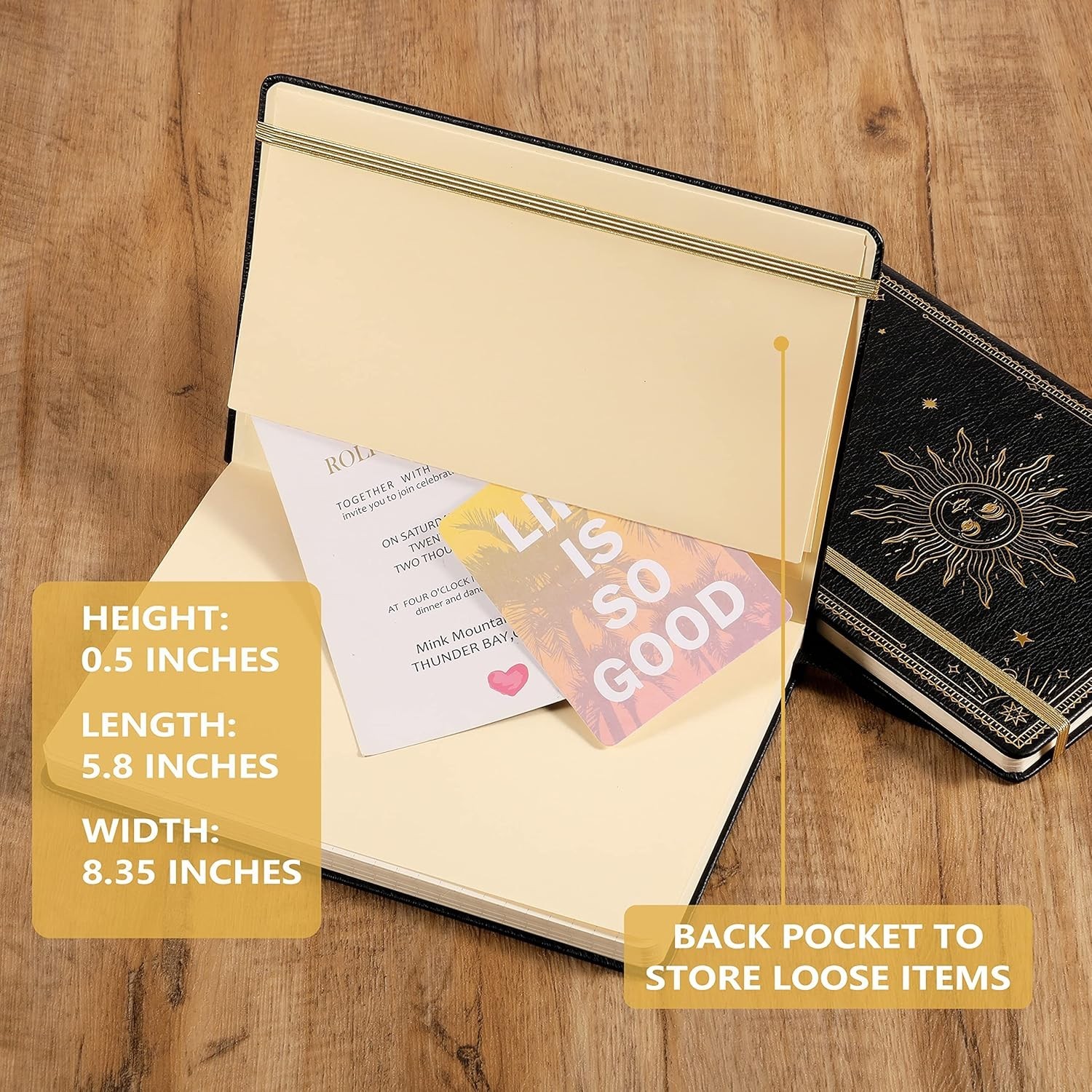 Stylish Faux Leather Ruled Notebook – 128 Pages with Back Pocket & Closure Band