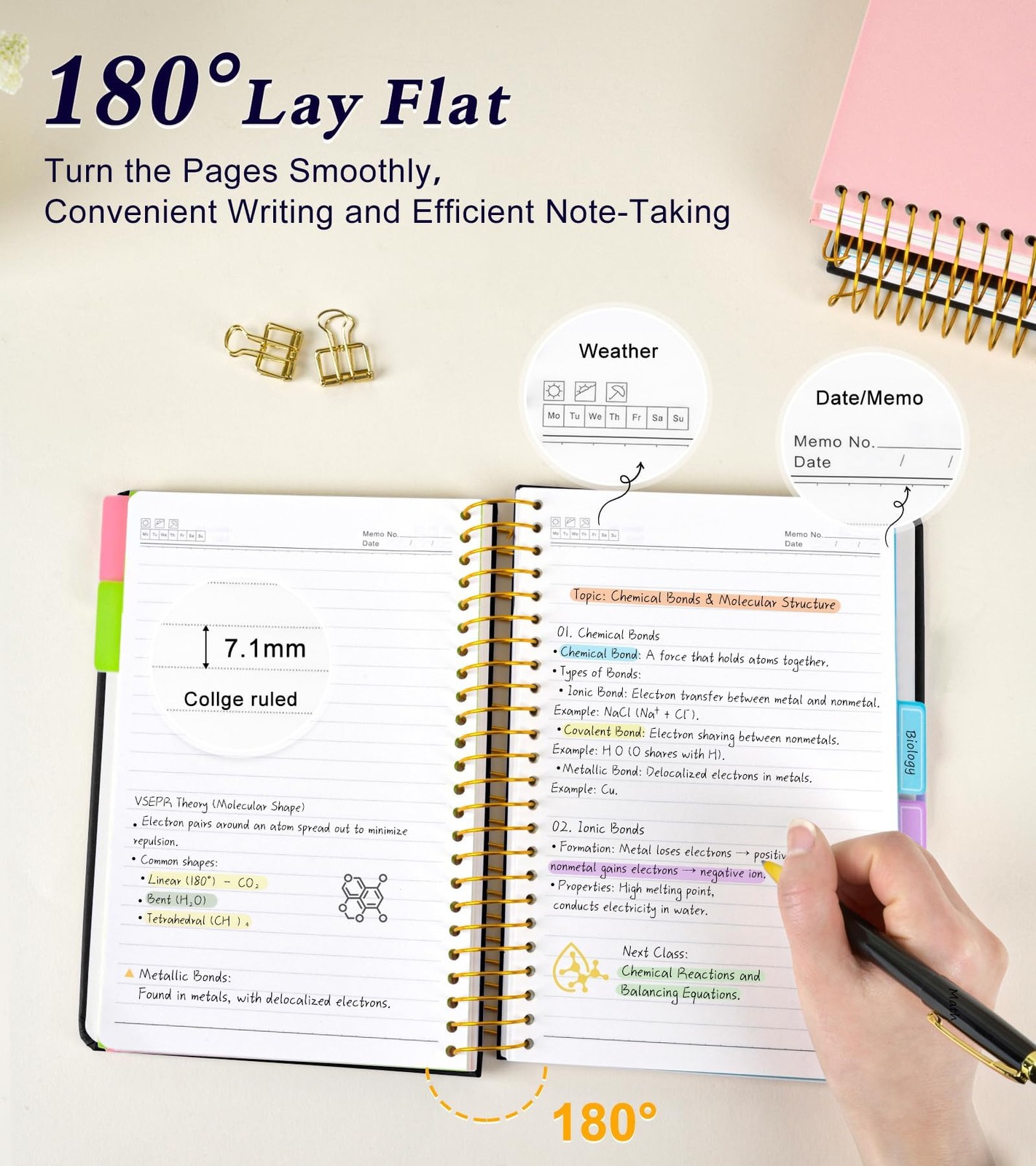5 Subject Notebook College Ruled with Removable Pocket Dividers Tabs, 240 Pag…