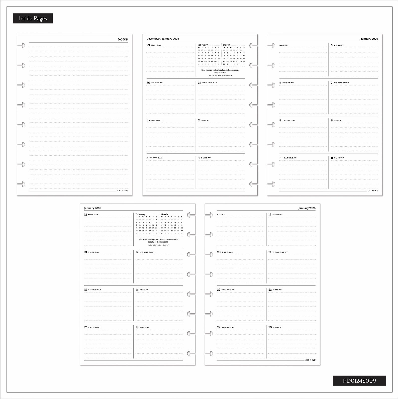 Blue Sky Citrine 2026 Calendar Planner Weekly New Year Faux Black Suede Ribbon