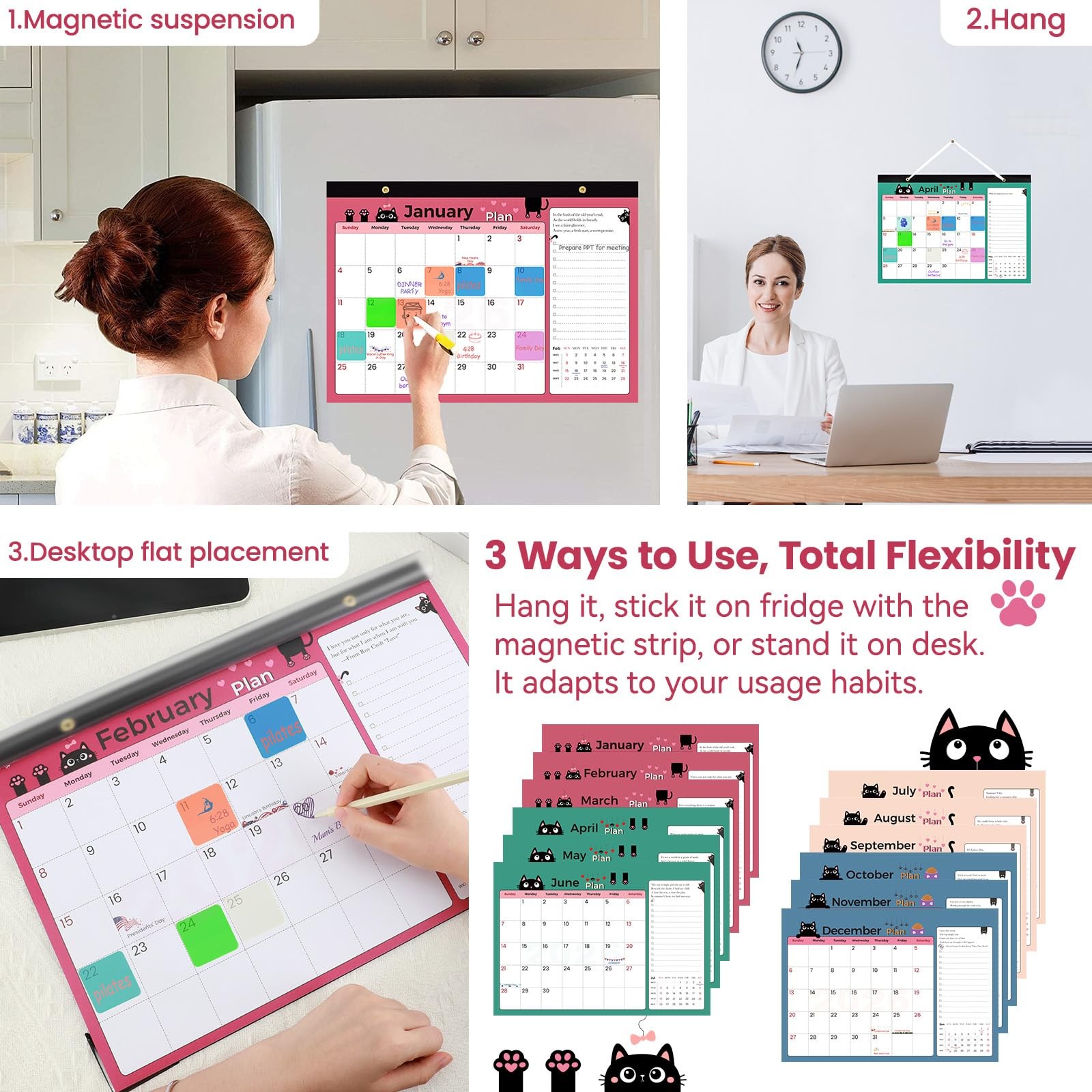 6uGooes Desk Calendar 2026-2027 (Jan 16.9″W x 11.9″H, 1 Pack 4 Theme Color