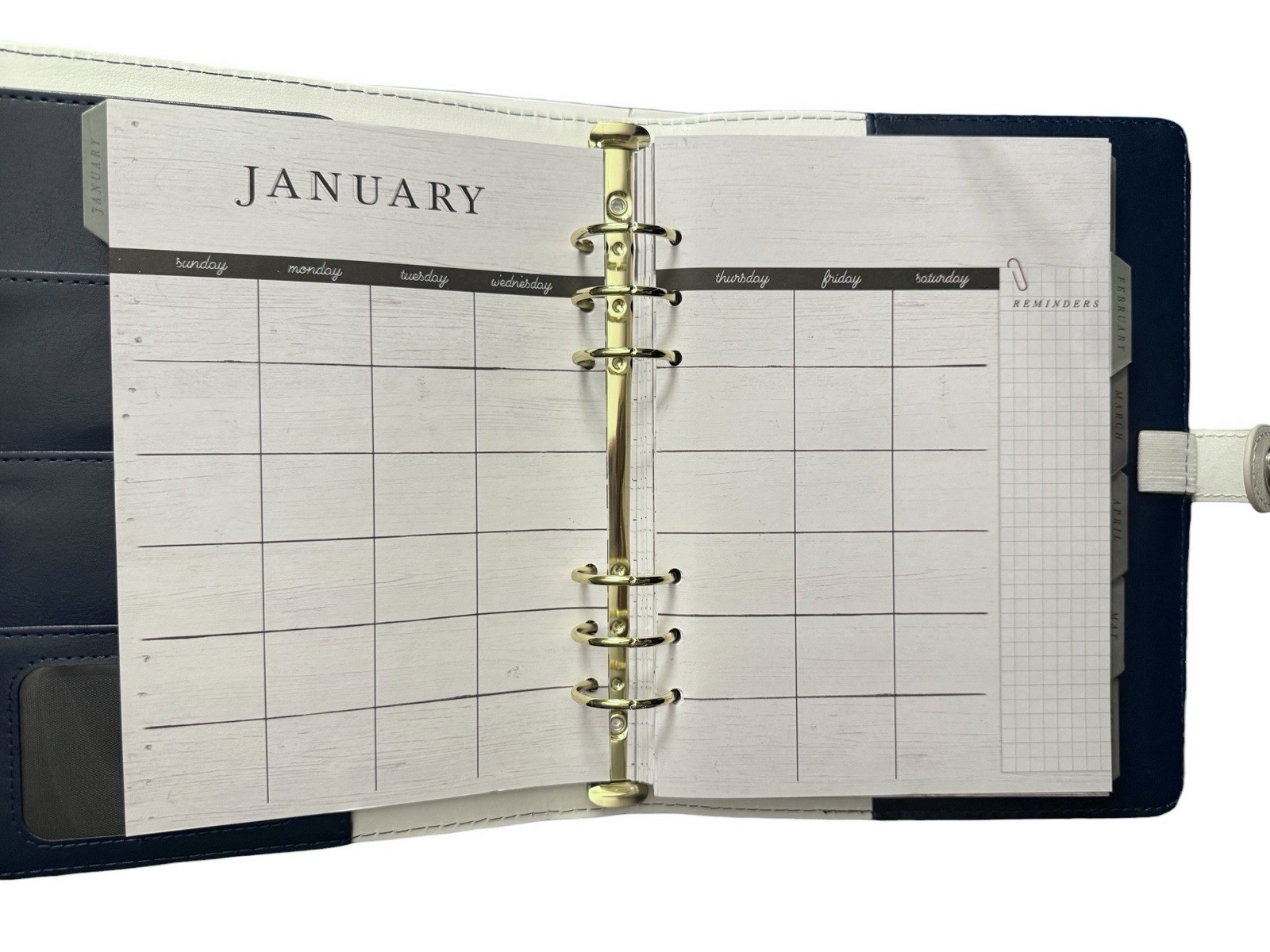 The Paper Studio Agenda 52 Navy Blue White Planner 6 Ring 7.5″ x 5.5″ w/Calendar