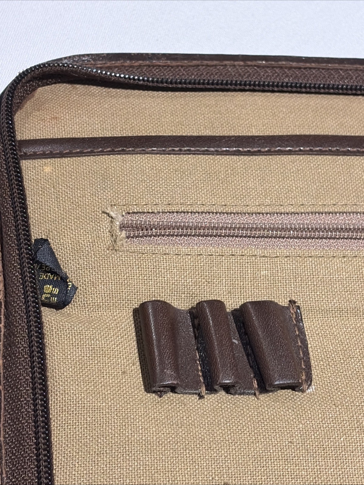 Vtg Liz Claiborne Portfolio Organizer Case Paisley Brown Leather Trim Zip -F430