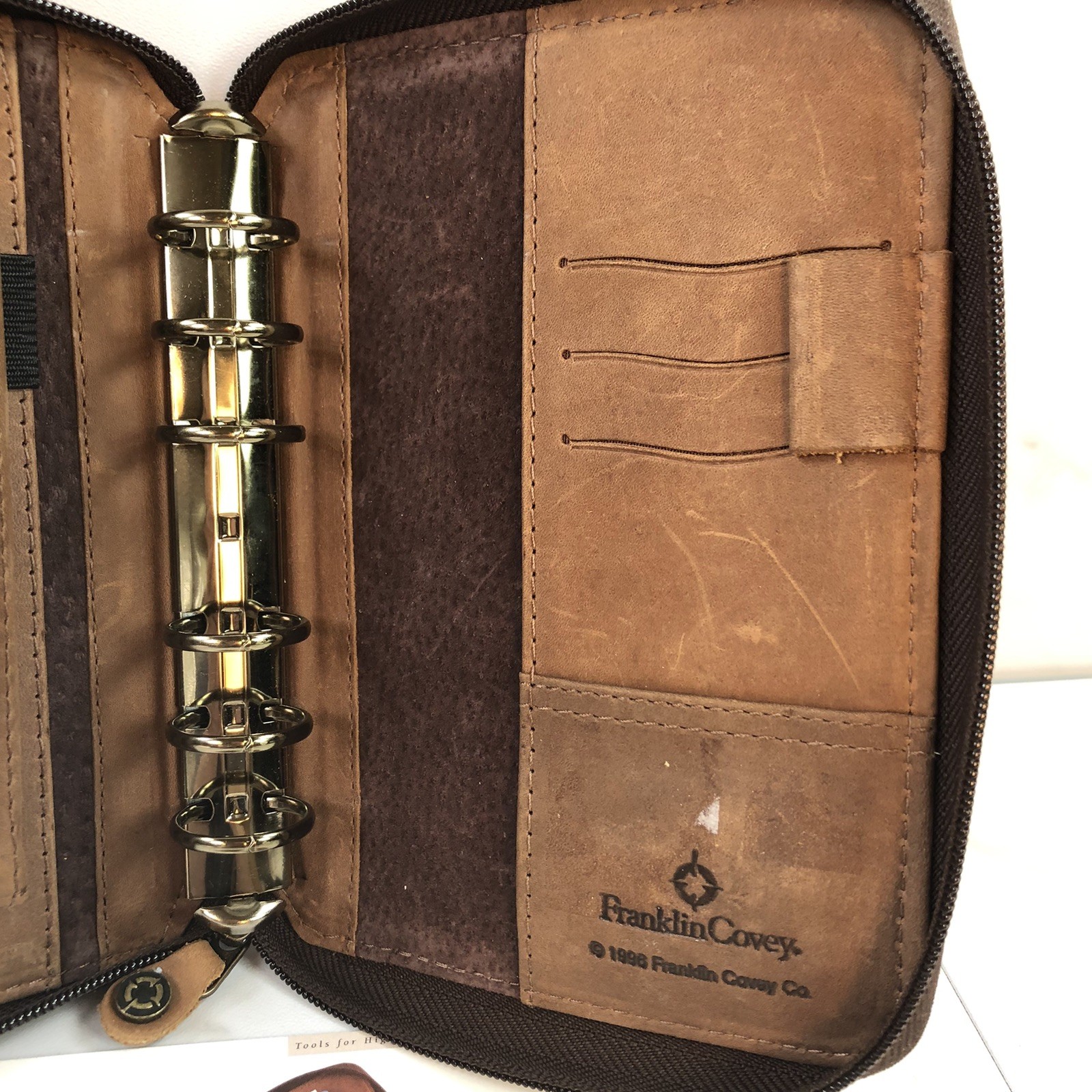 VTG Franklin Covey SpaceMaker Leather Pocket Planner 6 Ring Binder Brown 1996