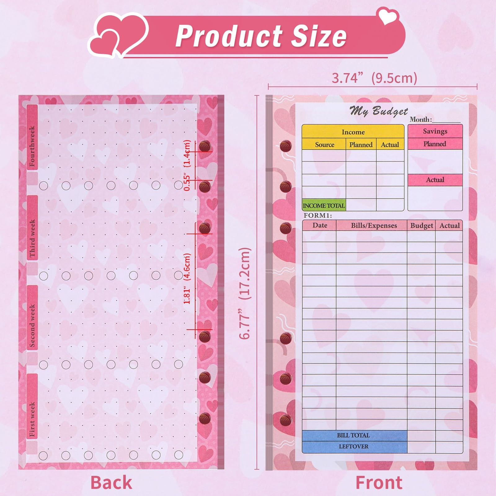 Toplive 3 Pack A6 Planner Refill Paper & Budget Sheets, Monthly 3 Pack, Pink