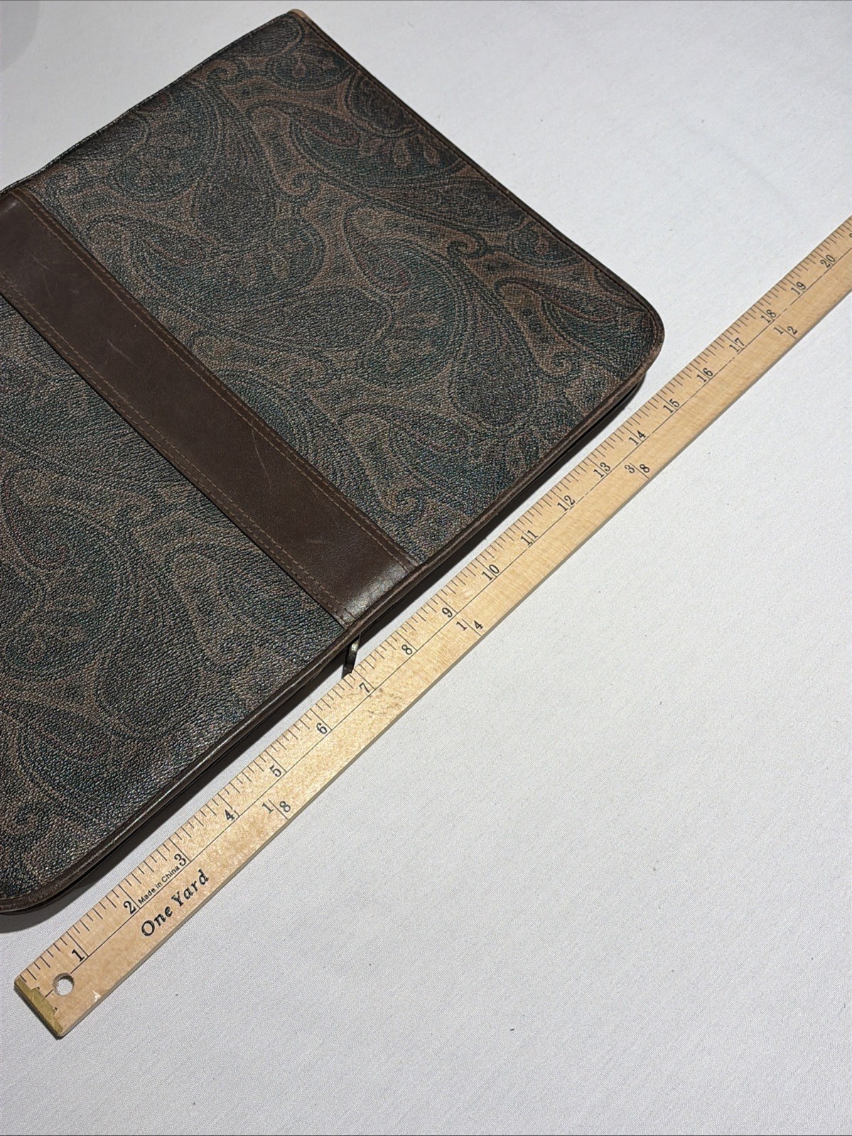 Vtg Liz Claiborne Portfolio Organizer Case Paisley Brown Leather Trim Zip -F430