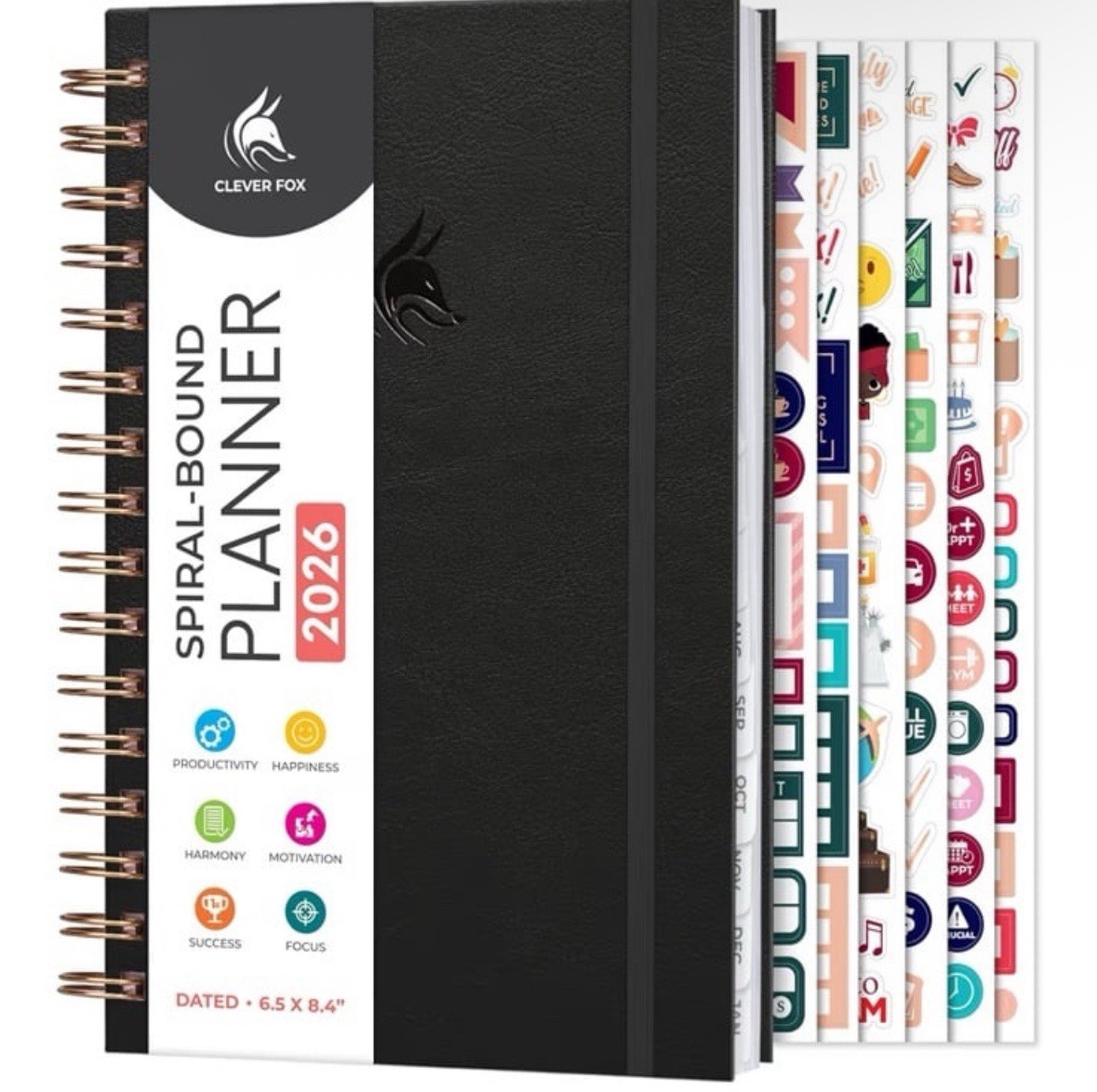 Clever Fox | Spiral Weekly Monthly Planner 2026 | A5 5.8”x8.3” | Black | SEALED