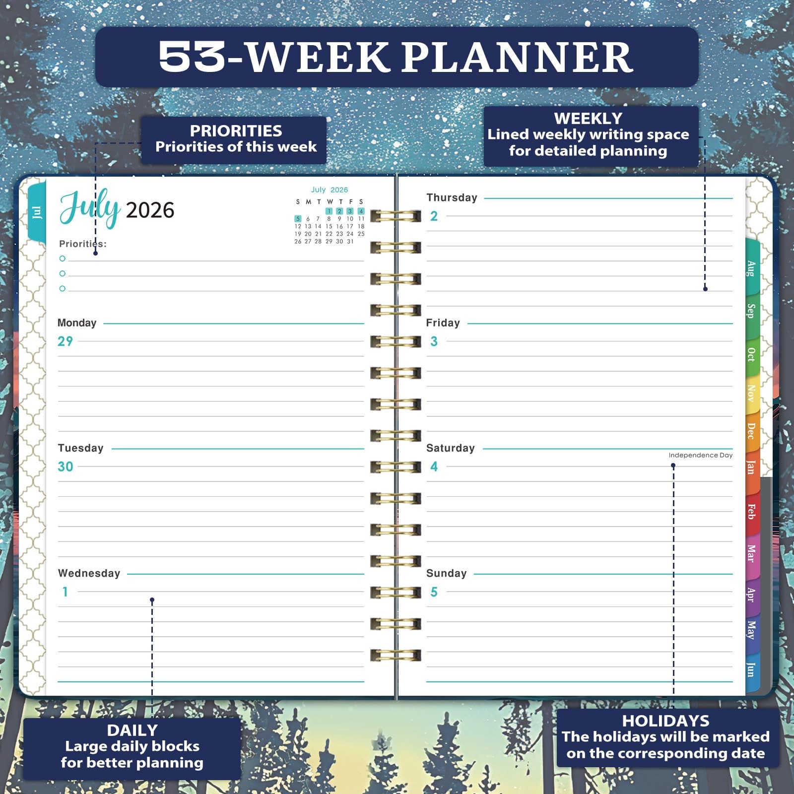 2026 2027 Weekly Monthly Planner Academic Hardcover 6.4 x 8.5 Tabs