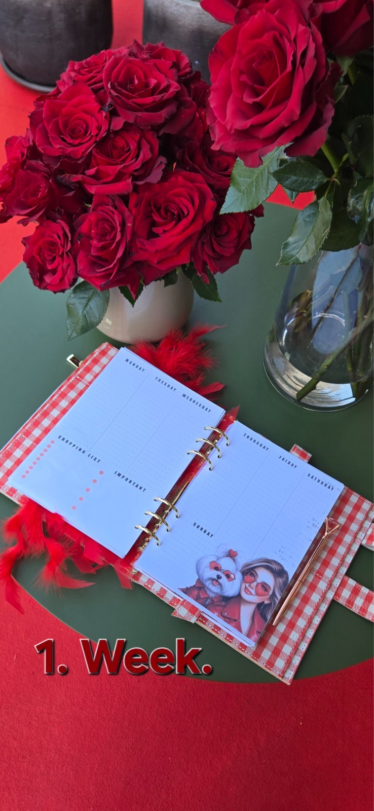 Red Leather notebook cover A5. Red leather weekly planner just 1 in the world