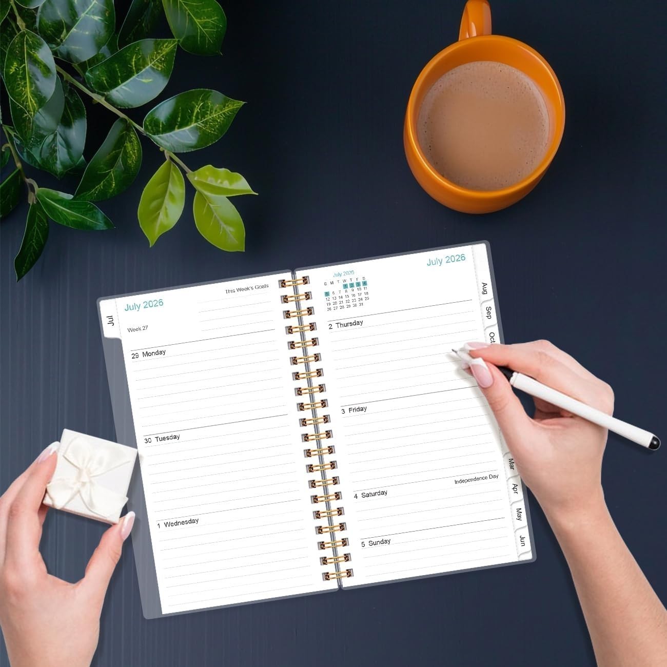 Compact Blue Leaf Pocket Calendar 2026-2027: Stylish Organizer with Inner Pocket