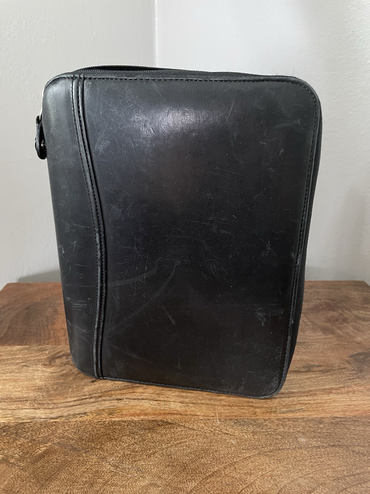 Franklin Covey Black Planner Zip Full-Grain Leather 7 Ring Zipper 32763.117 9×7”