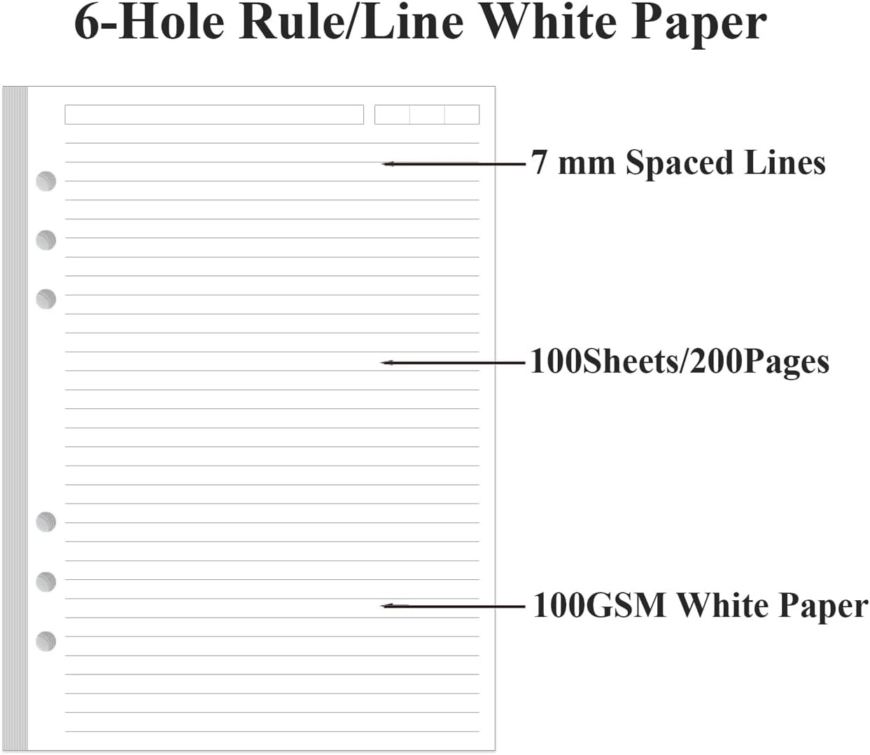 A5 Refill Paper – 6 Hole Planner Inserts for A5 Binder, 200 Pages 6 Ring Loose L