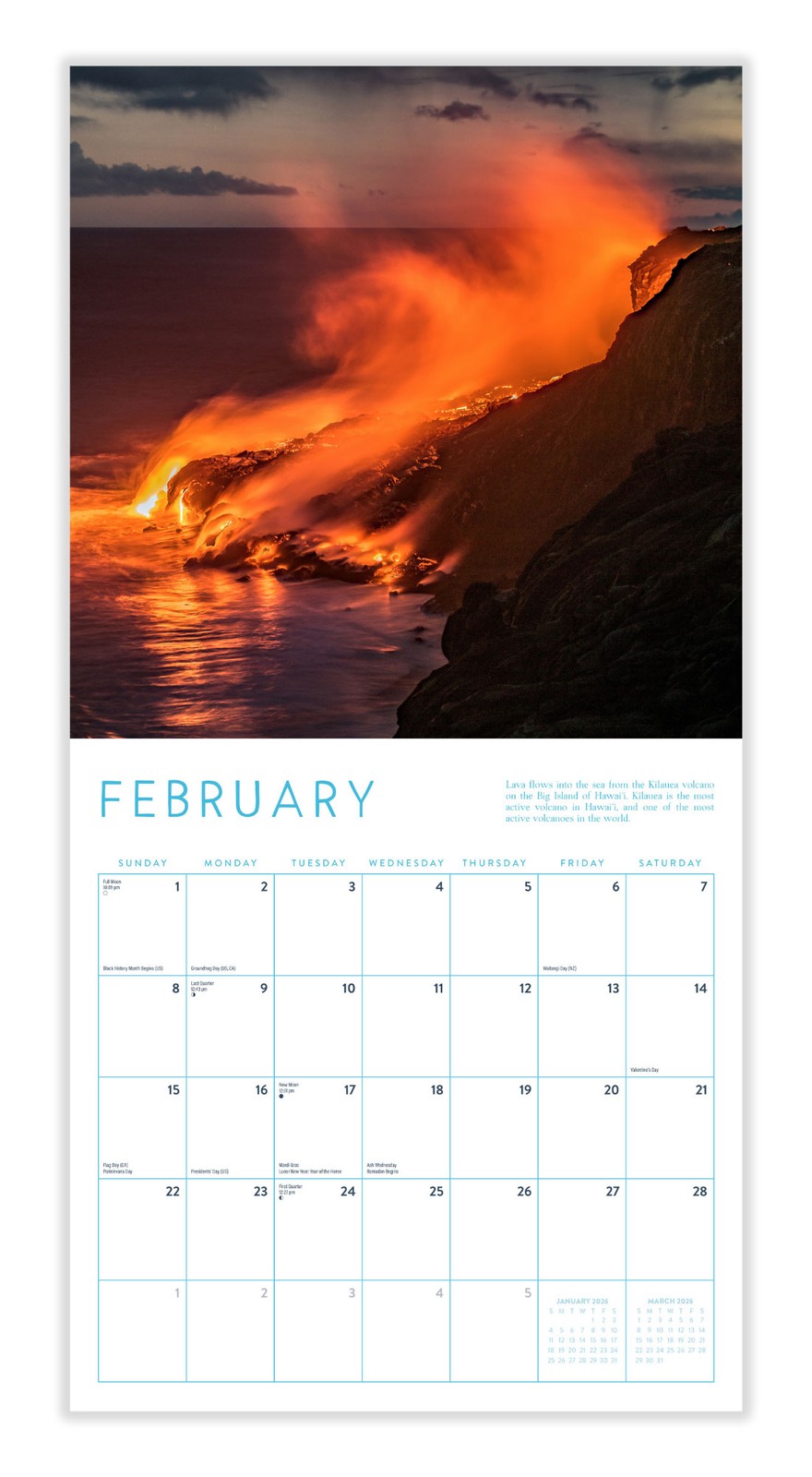 Hawaii Calendar 2026 | 12″ x 24″ 12 Month Calendar | Marble City Press