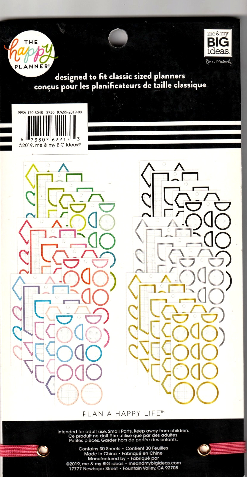 Happy Planner Colorful Shapes 384 Pieces BRAND NEW 30 Pages of Stickers