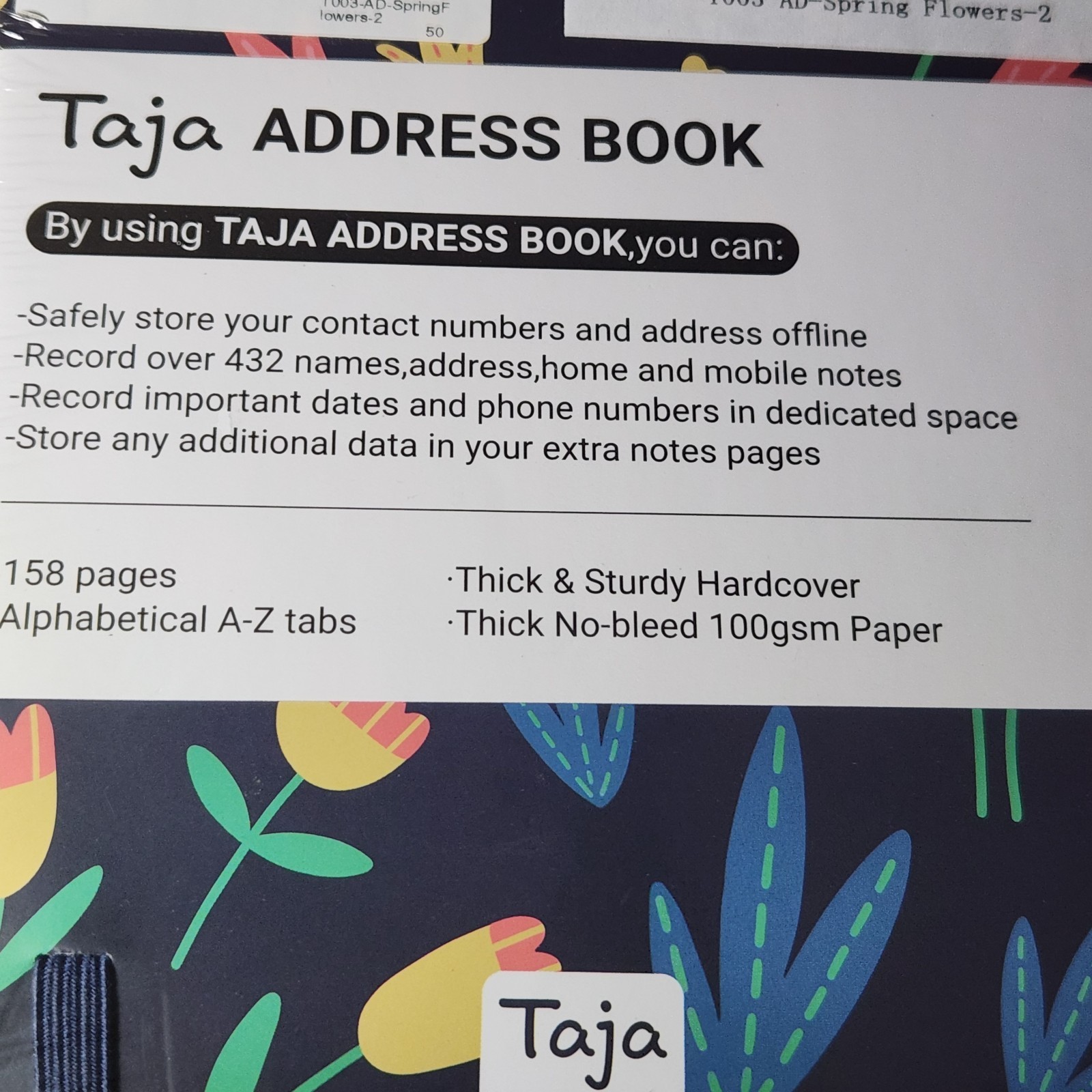 Taja Address Book and Contacts Book- Alphabetized Tabs Spring Flowers