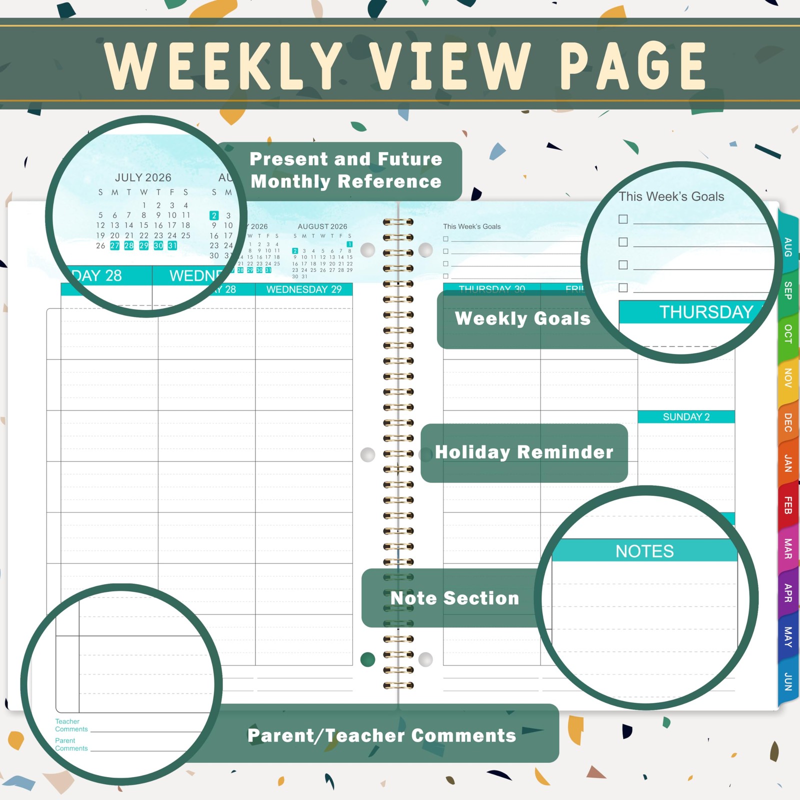 Student Planner 2026-2027 – Weekly and Monthly 9″ x 11″, White