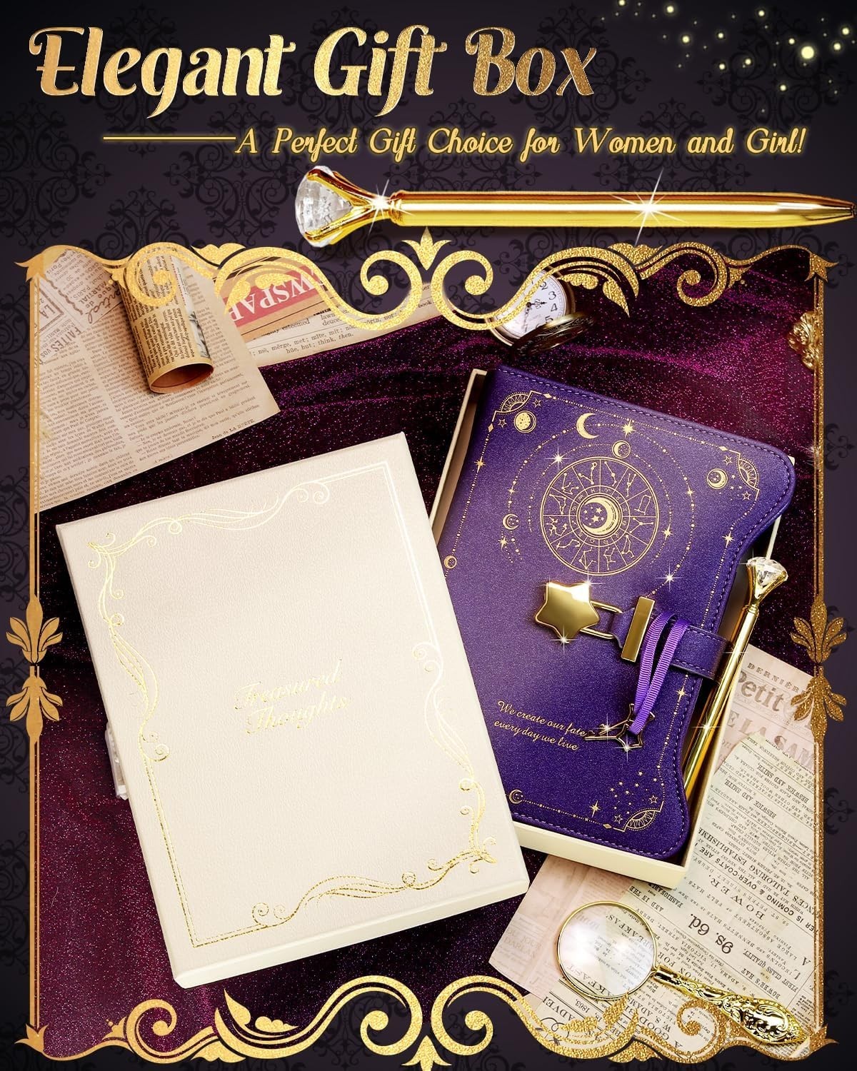 Enchanting Gold-Foiled Constellation Journal for Women – 360 Refillable Pages