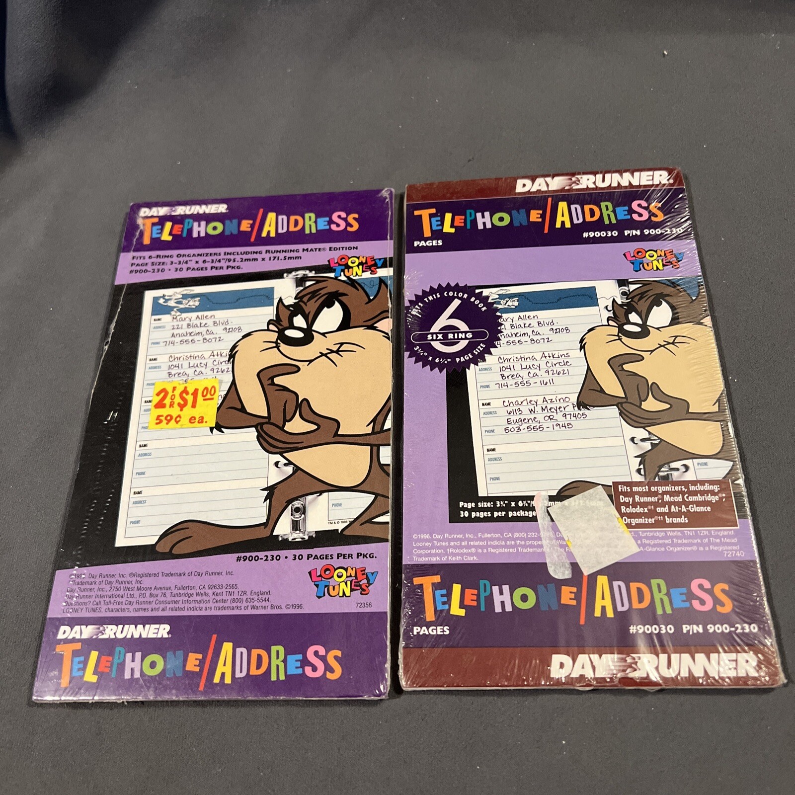 Vintage (1996) Day Runner Looney Too Ns Telephone/address Inserts For Planner