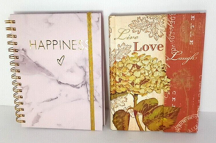Lot 2 Blank Journals 1 Marble Look Spiral Bound 1 Floral Design Magnetic Close