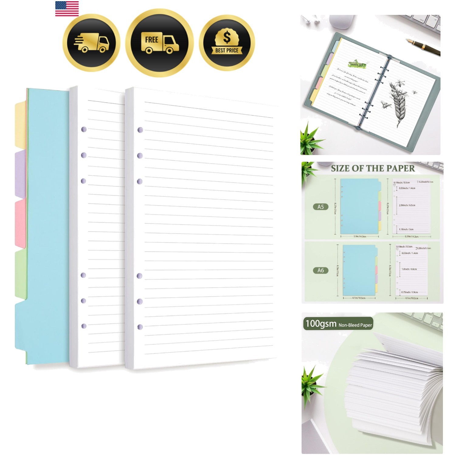A5 Refill Paper, Planner Inserts for A5 Binder Budget Planner Journals Notebo…