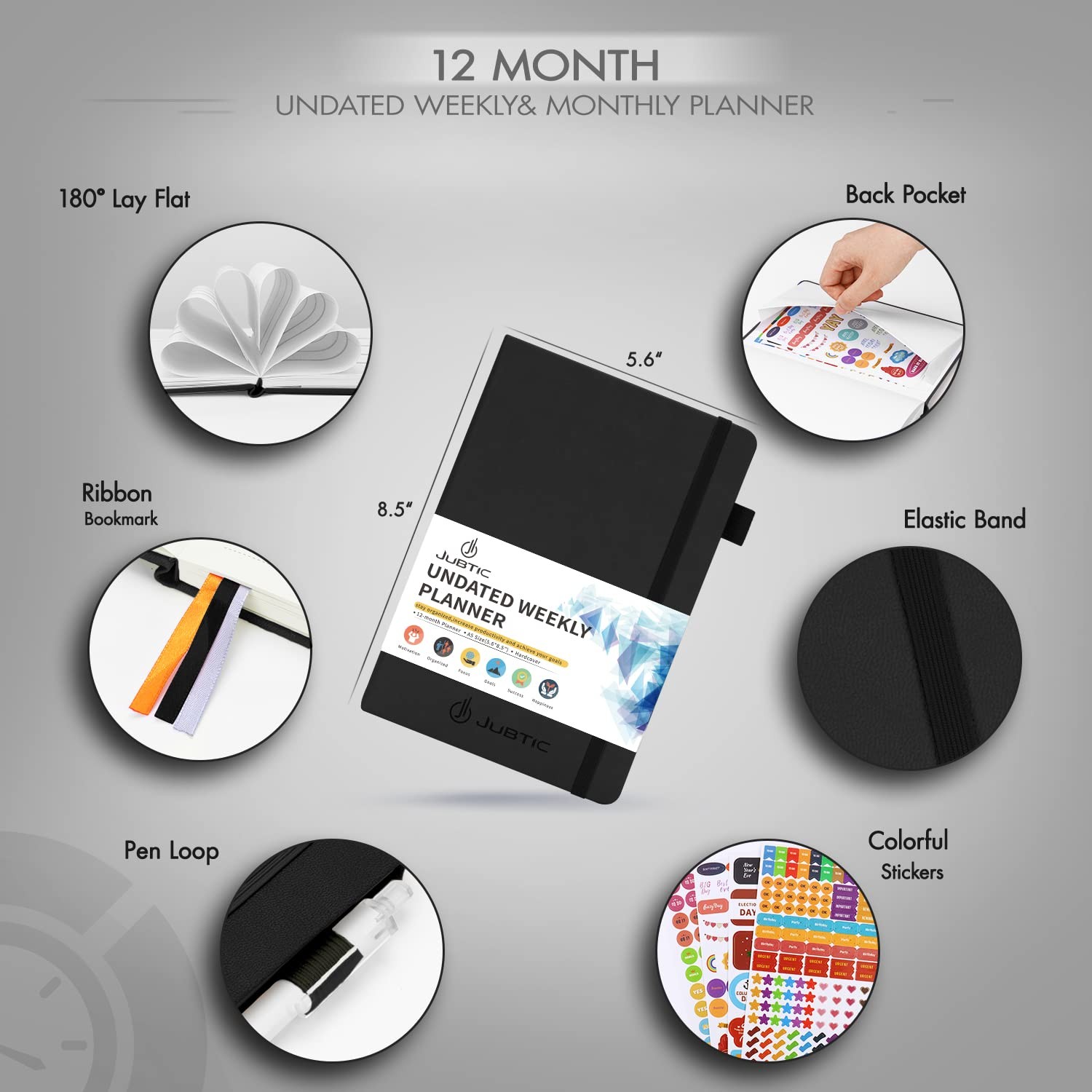 2026-2027 Undated Planner Weekly and Monthly A5-Weekly Planner, Black