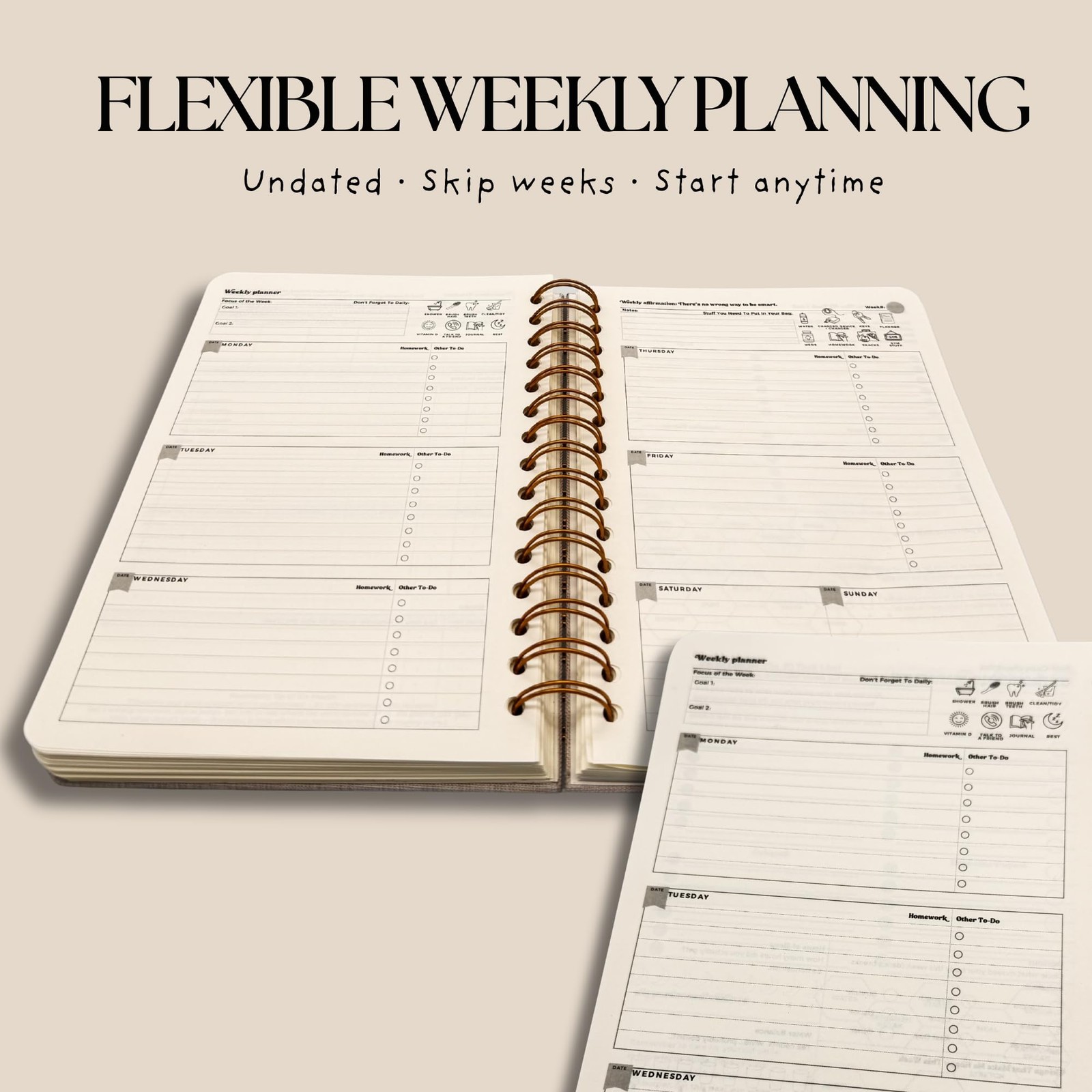 ADHD Student Planner – Undated A5 Study Letter (8.5 x 6.5 inches), Neutral