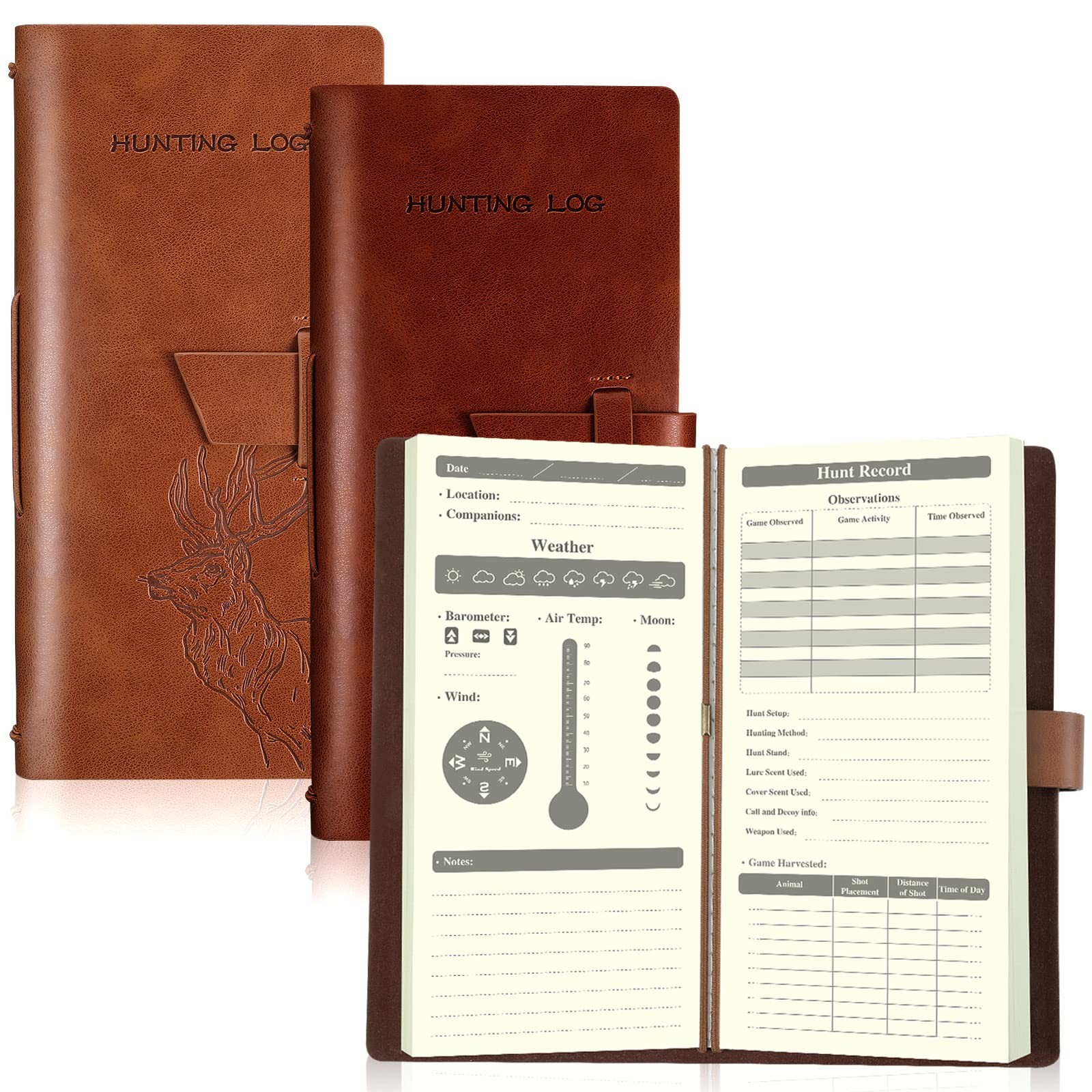 2 Pcs Leather Hunting Log Book Elk Hunting Journal Notebook for Men Designed …