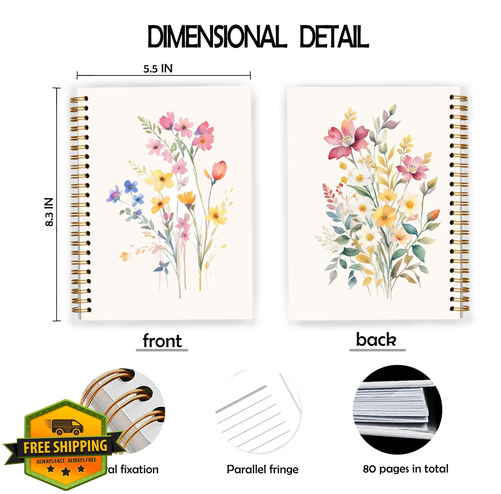 JWVK Wild Flower Botanical Notebook Hardcover Spiral 5.5×8.9