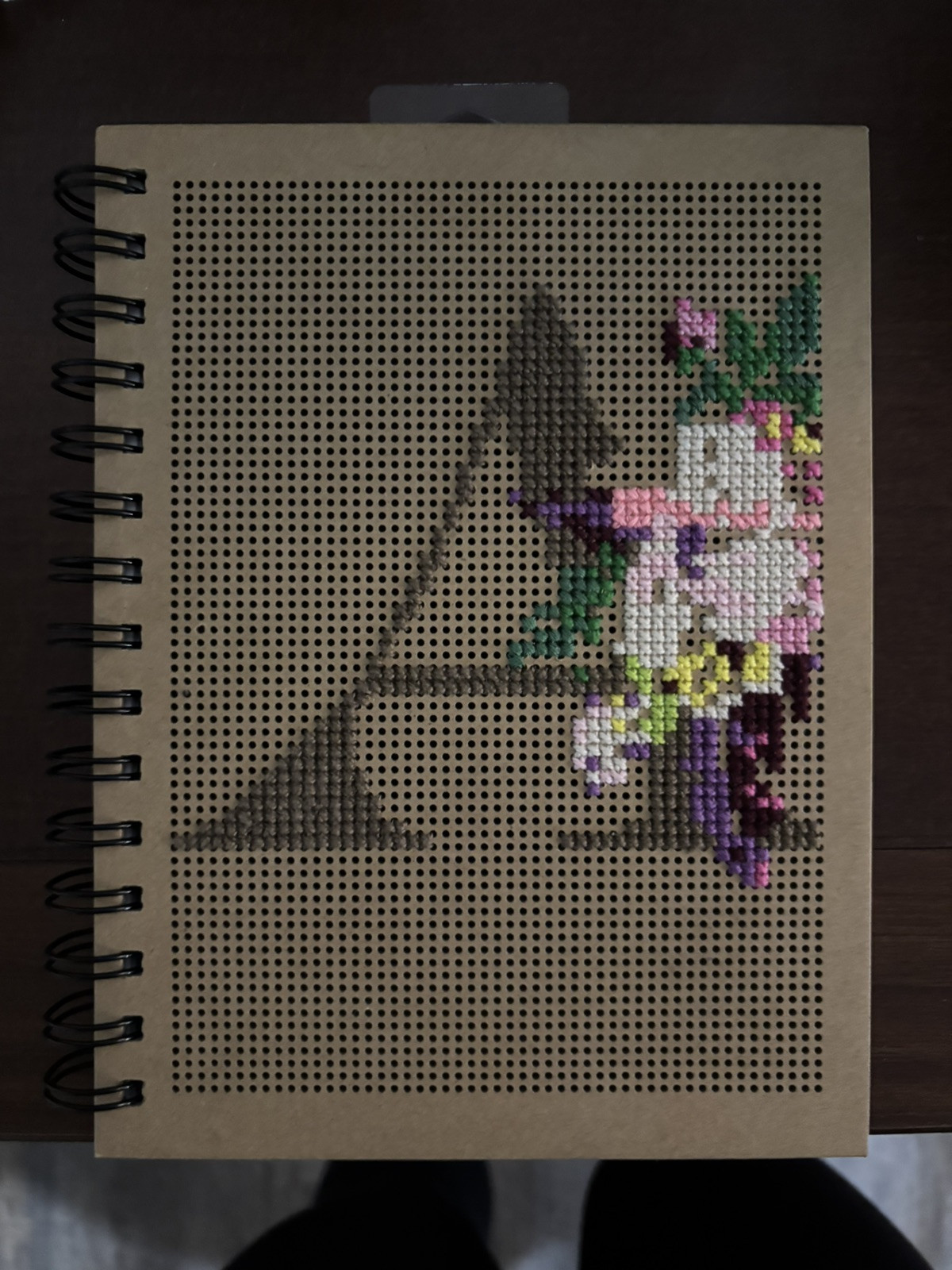 “A” Floral Embroidered Unlined Notebook with Brown Cover