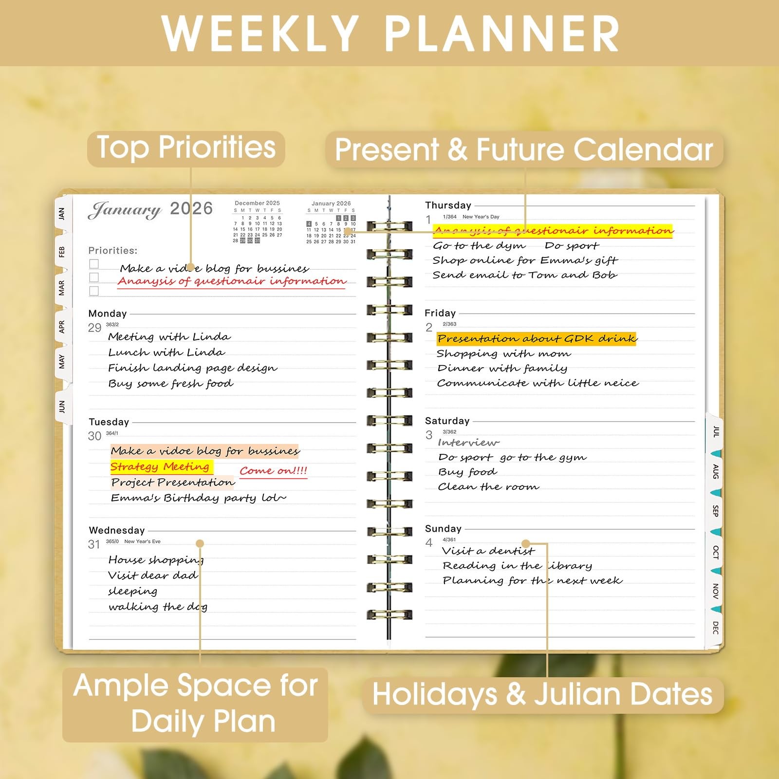 Ymumuda Academic Planner 2026, Daily Weekly and (8.4″×6″) A5, A-Kraft Paper