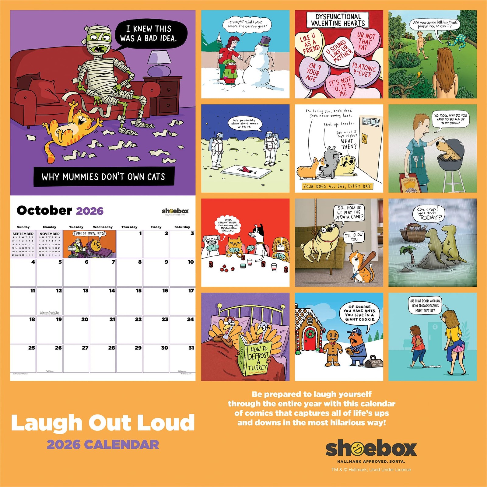 TF Publishing 2026 Shoebox Wall Calendar – Large Grids for Wall, Multi