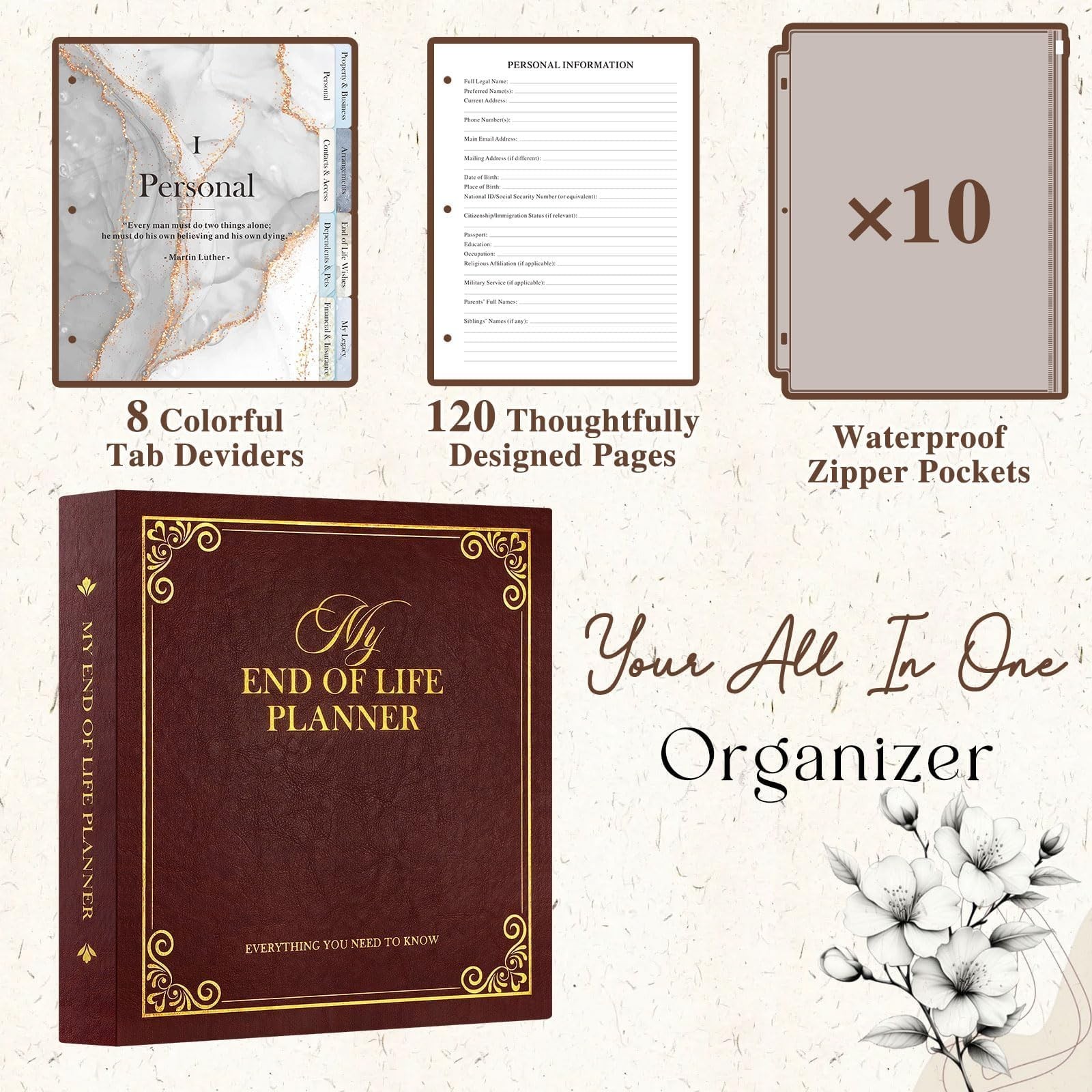 End of Life Binder Organizer – Final Wishes Planner, Estate Document Folder, 8 D