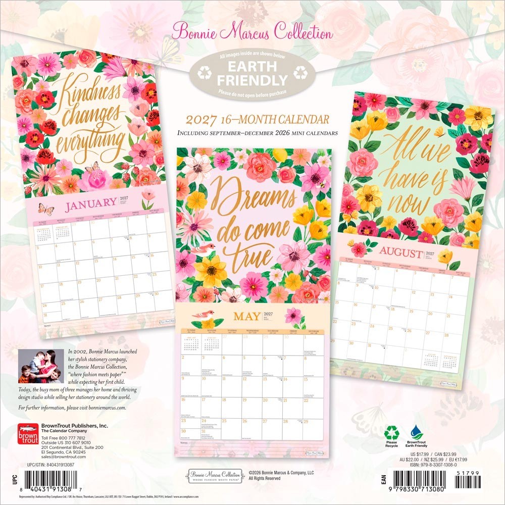 Bonnie Marcus OFFICIAL 2027 12×24″ (Hanging) Square Wall Calendar | Plastic-Free