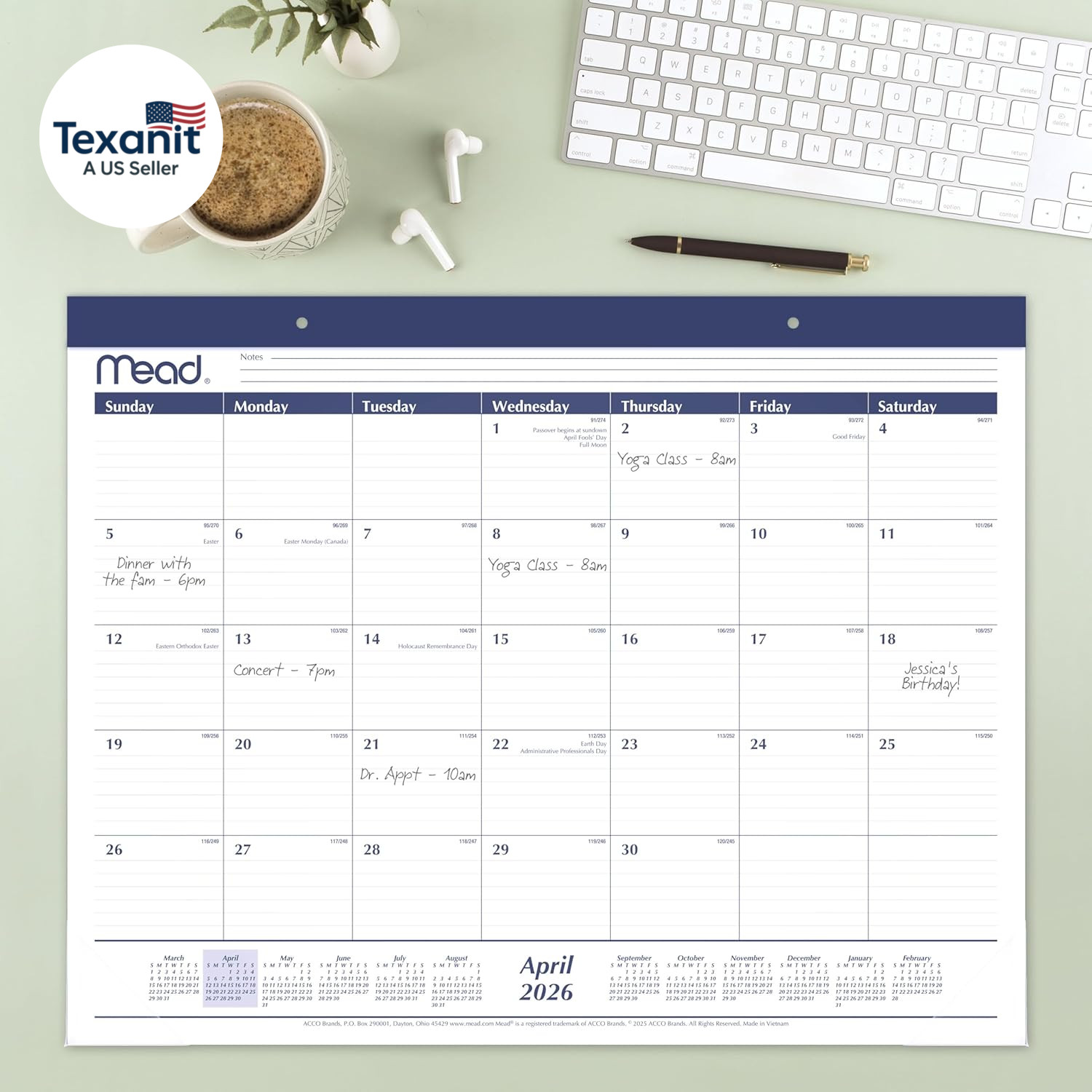 Desk Calendar 2026-2027 Planning Pad, Academic 15-Month April-June, Monthly, 21.